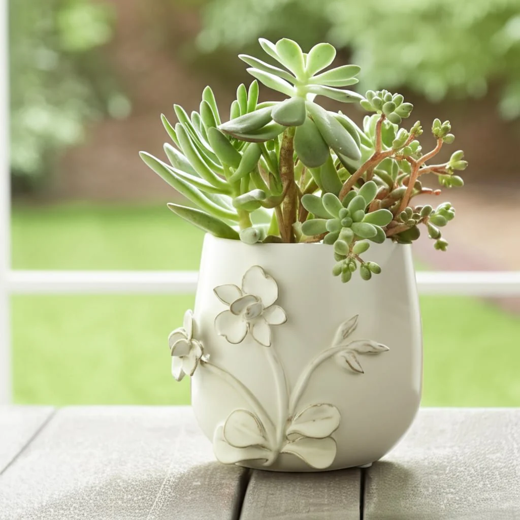 6" Flower Applique Planter, Ivory - Image 7