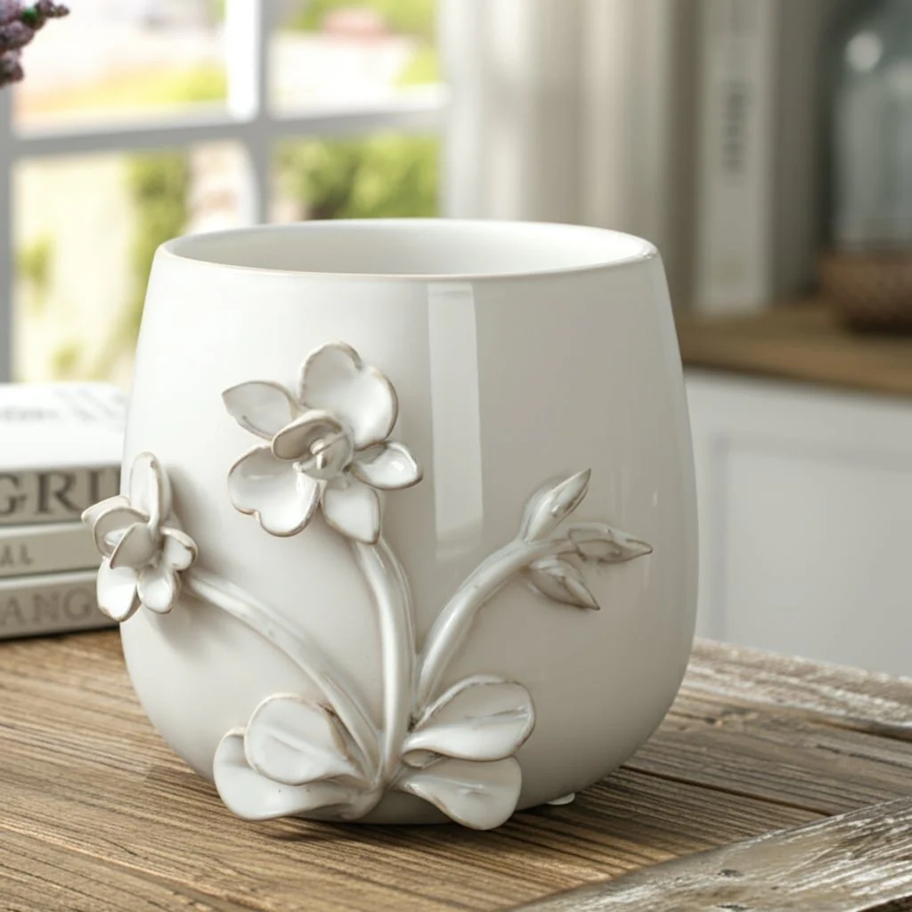 6" Flower Applique Planter, Ivory - Image 9