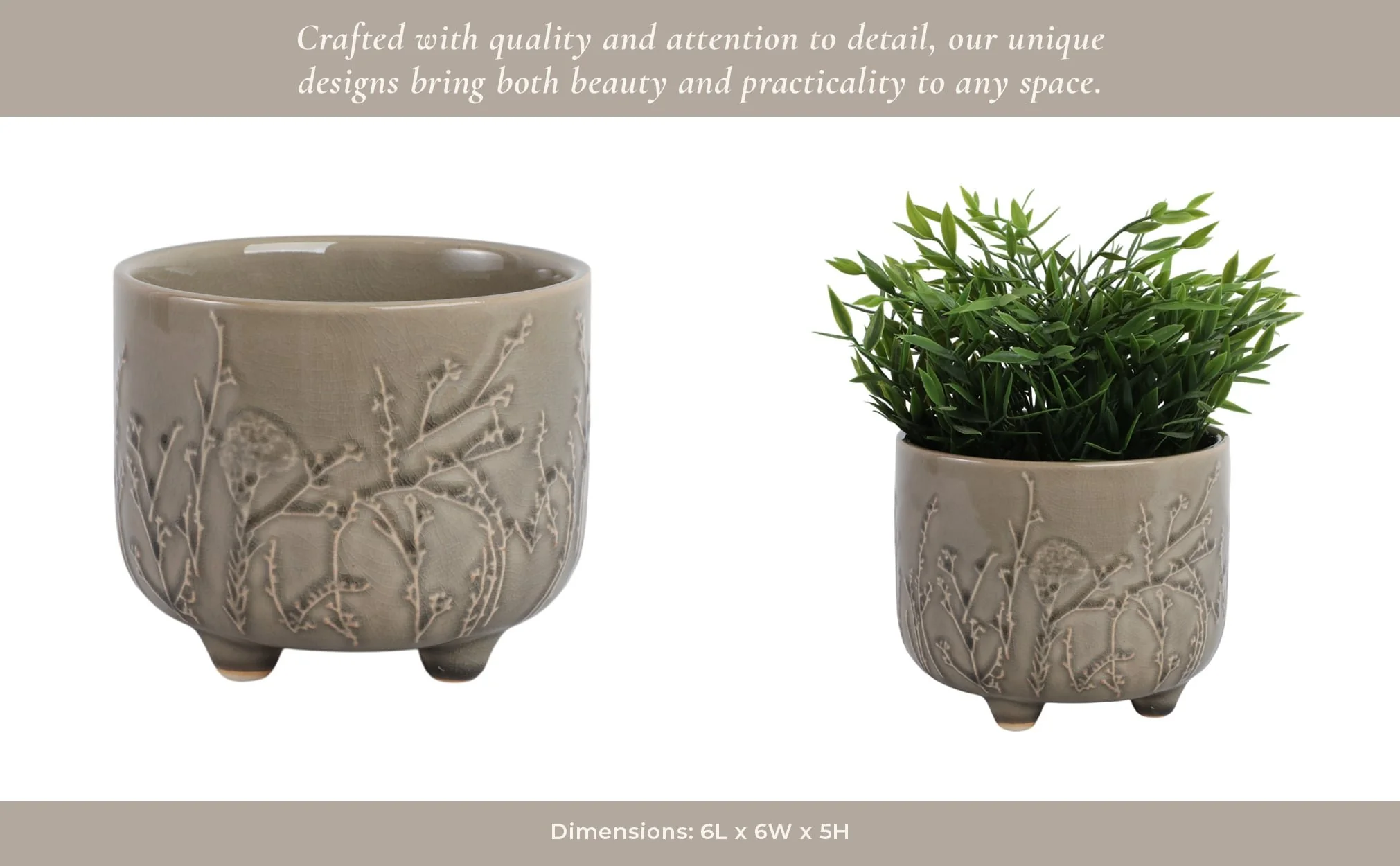 6" Flower Branches Planter, Cream - Image 14