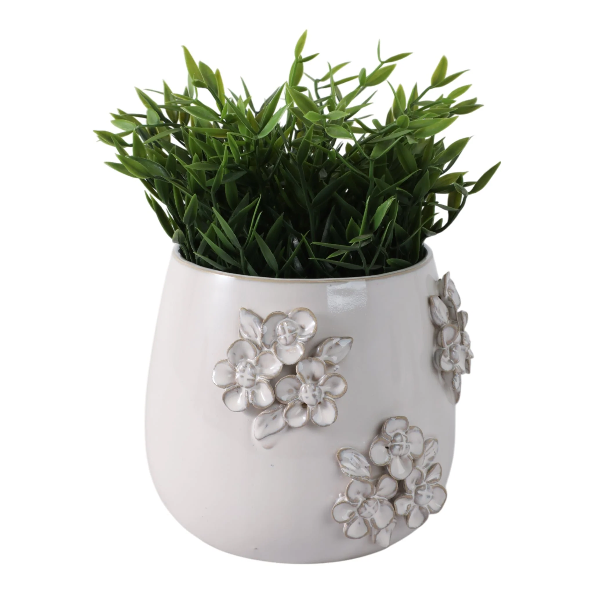 6" Flower Bunches Applique Planter, Ivory - Image 2