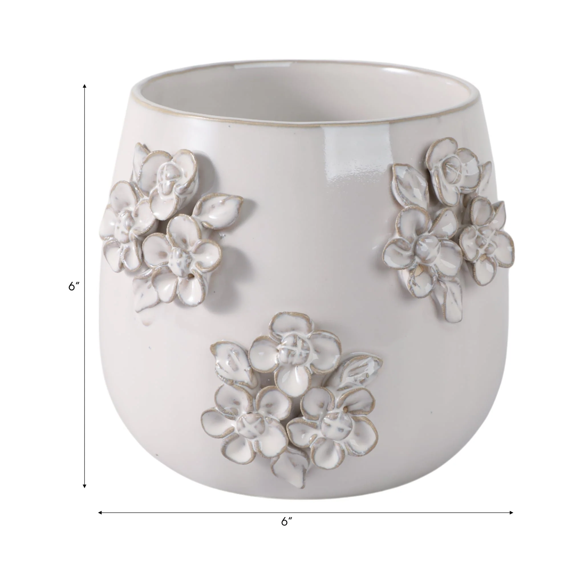 6" Flower Bunches Applique Planter, Ivory - Image 9