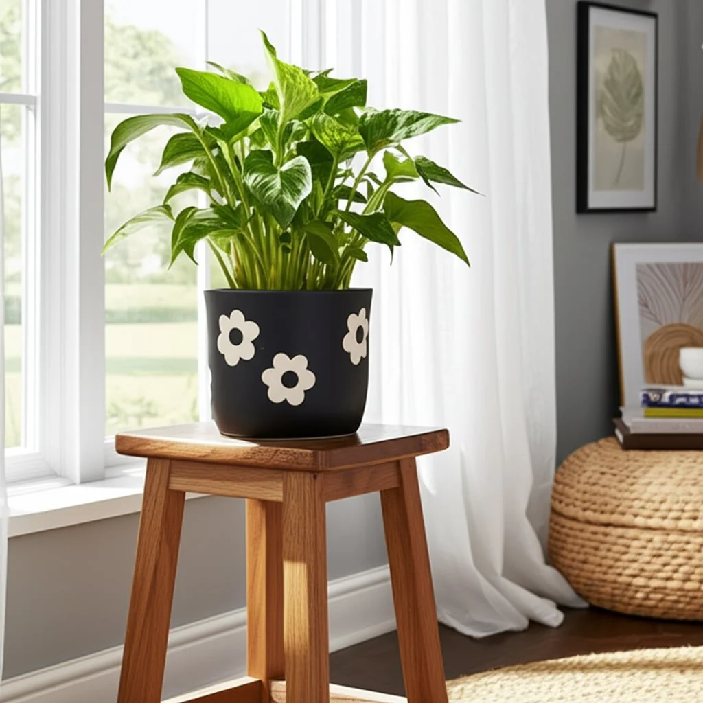 6" Flower Power Planter, Black/white - Image 11