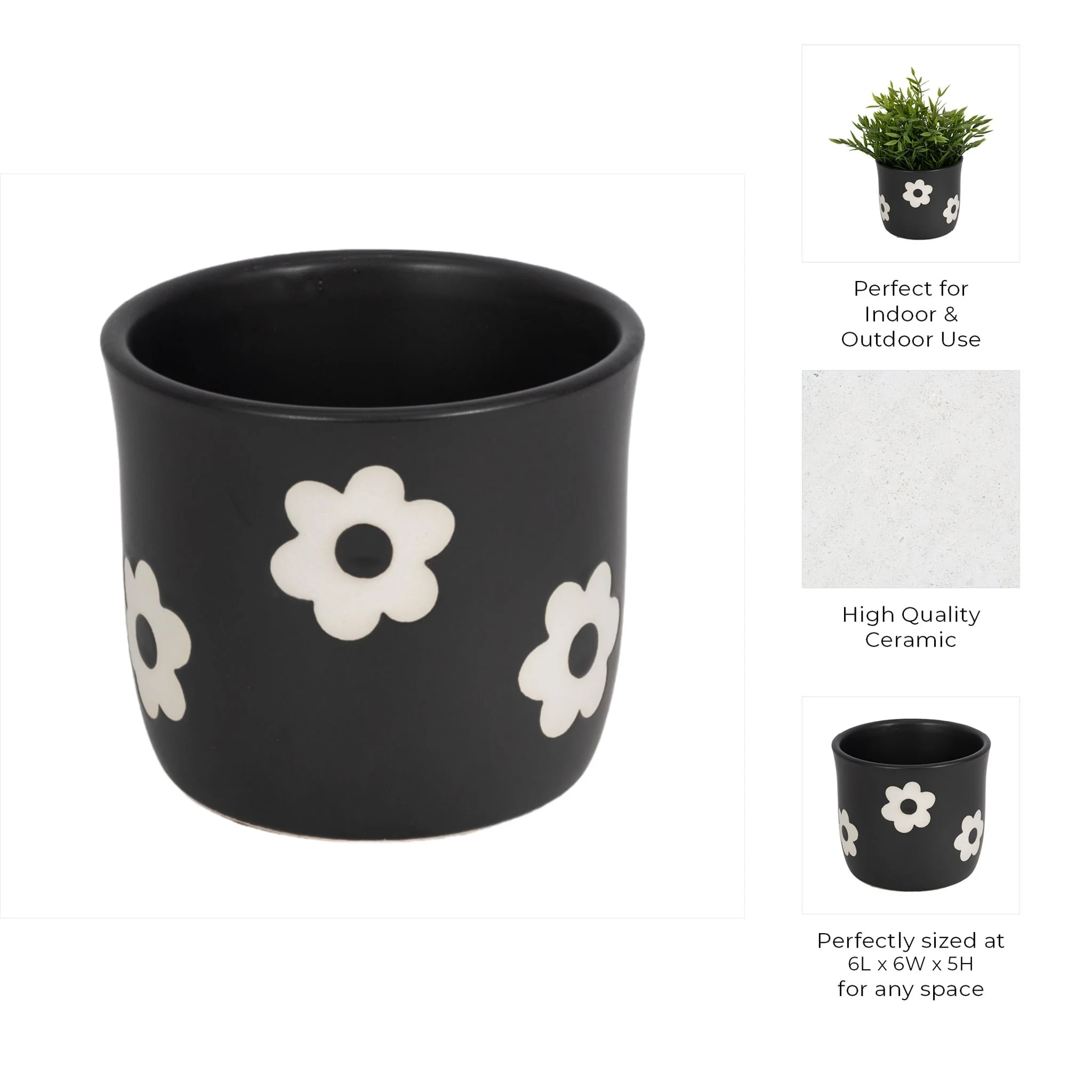 6" Flower Power Planter, Black/white - Image 8