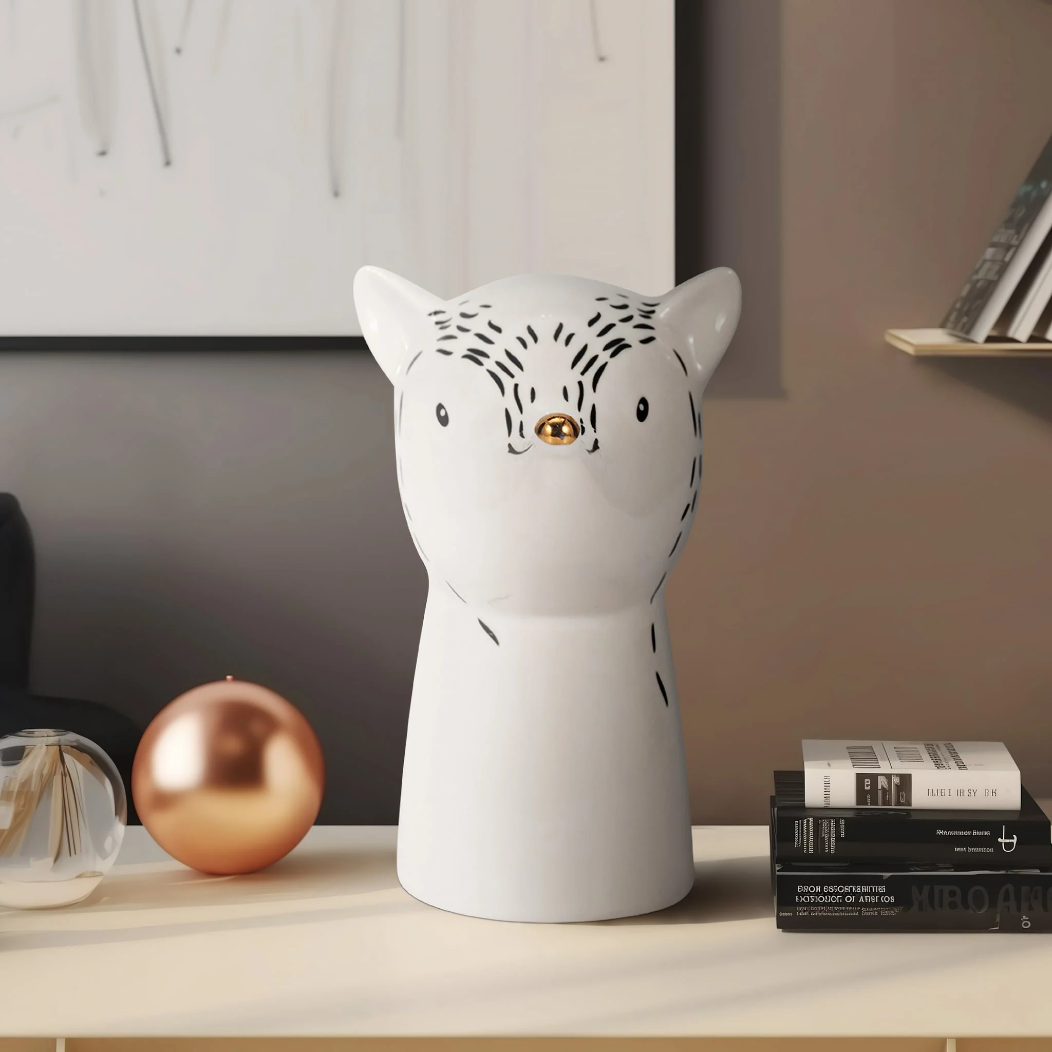 6" Fox Head With Gold Nose, White/black - Image 10