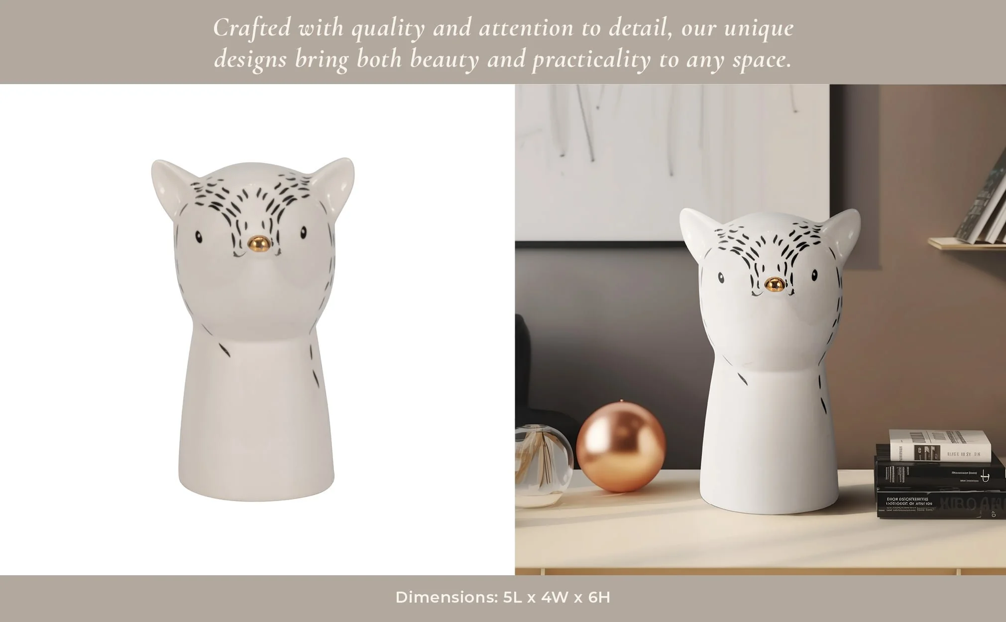 6" Fox Head With Gold Nose, White/black - Image 11