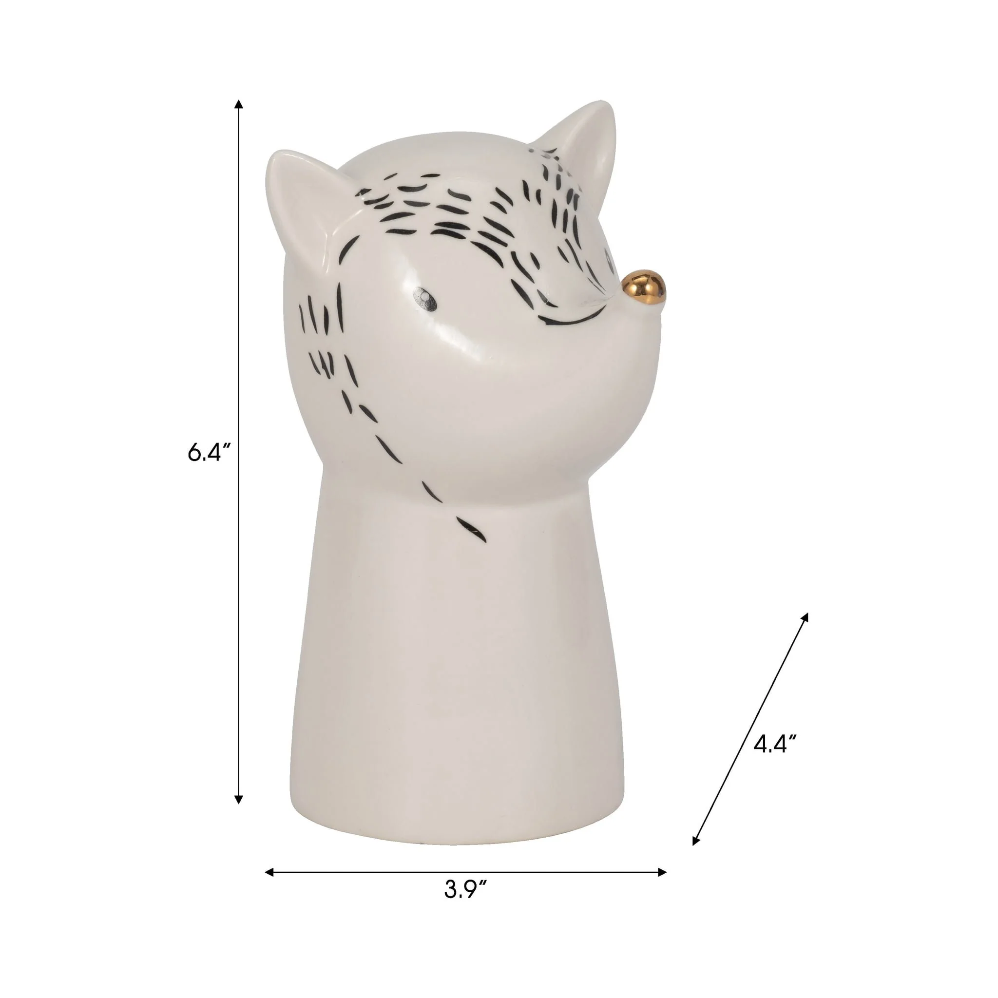 6" Fox Head With Gold Nose, White/black - Image 8