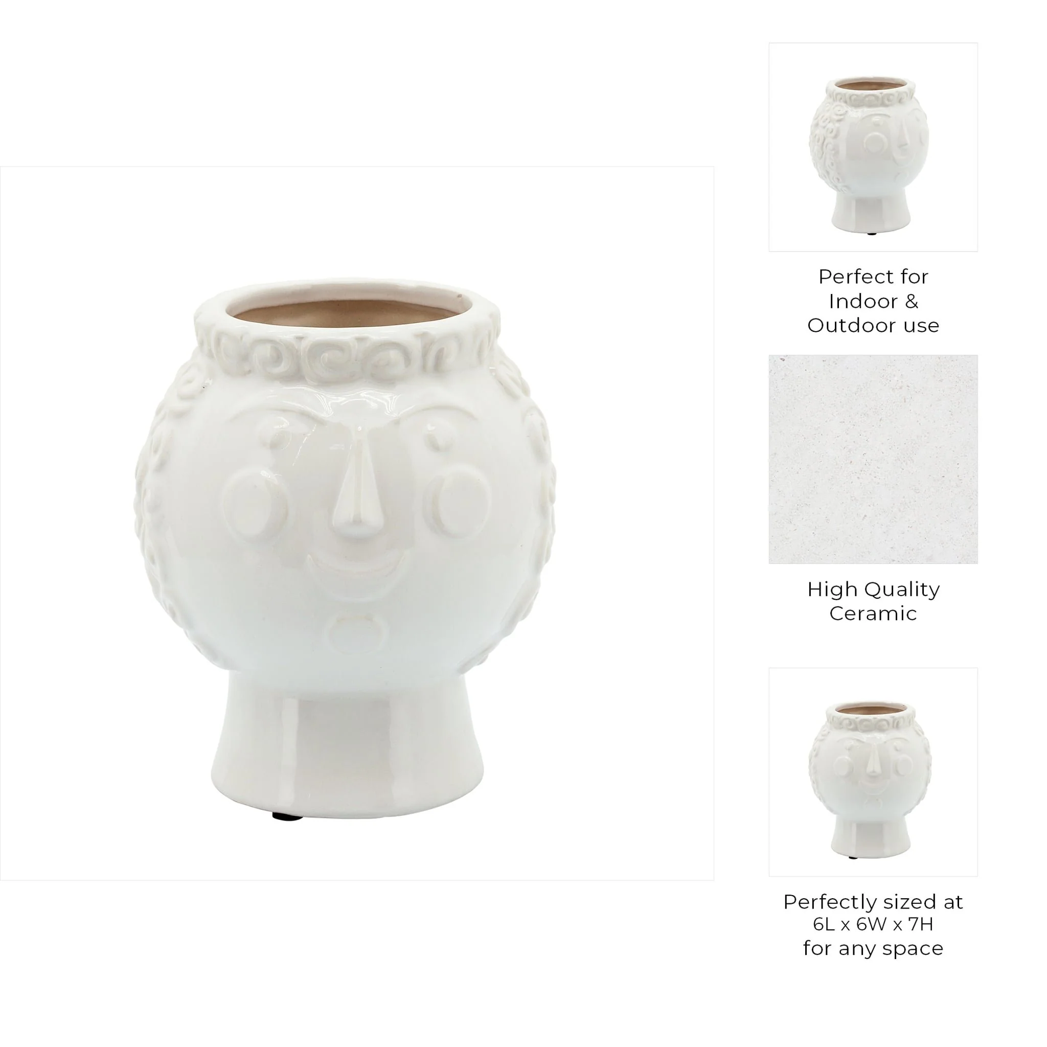6" Grandma Face Planter, White - Image 3