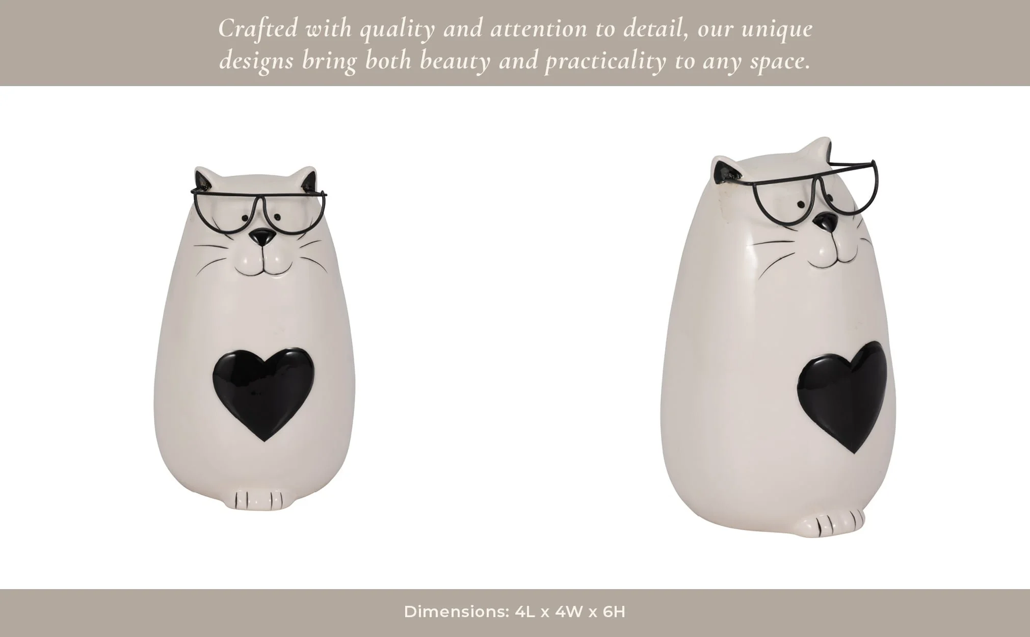 6" Heart Tummy Kitty With Glasses, White/black - Image 11