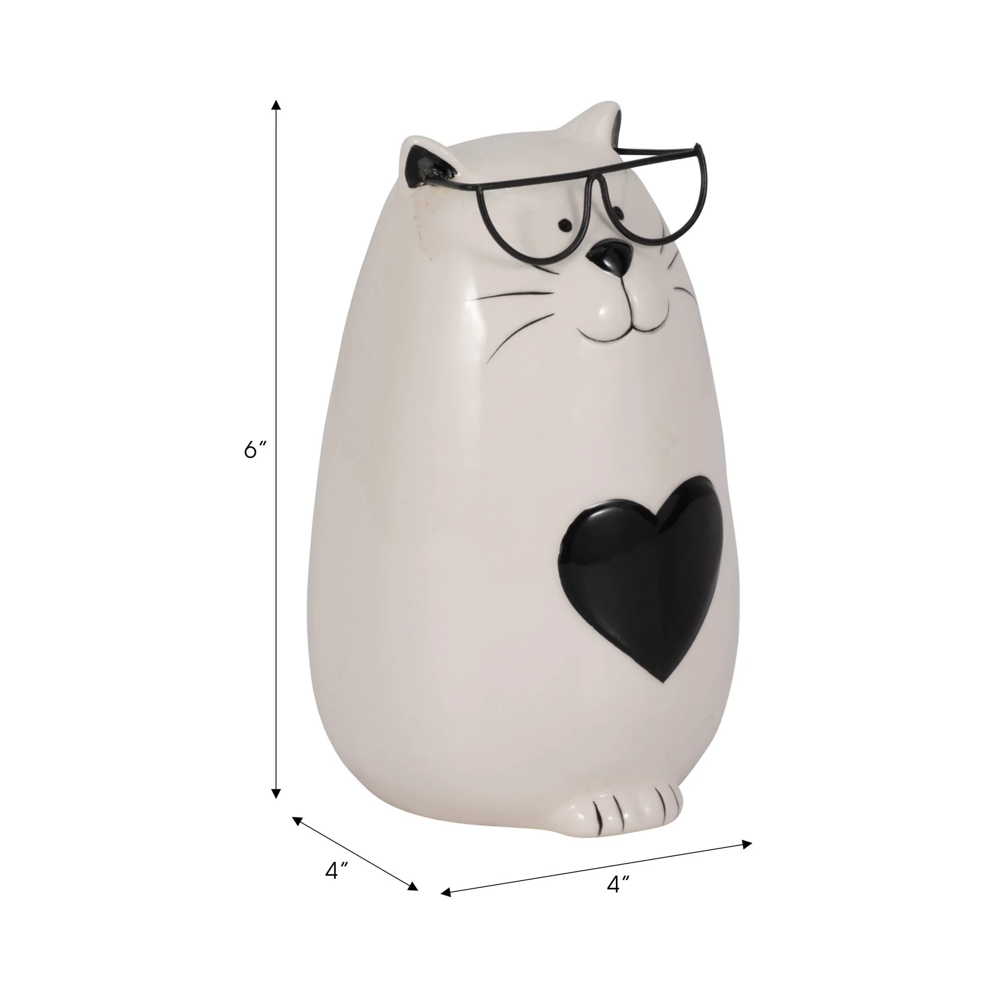 6" Heart Tummy Kitty With Glasses, White/black - Image 8