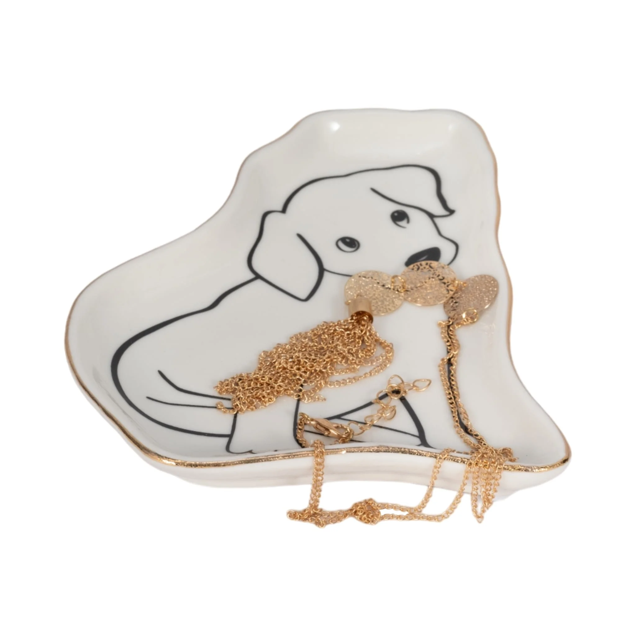 6" Lab Puppy Trinket Tray W/ Gold Detail, White/bl - Image 2