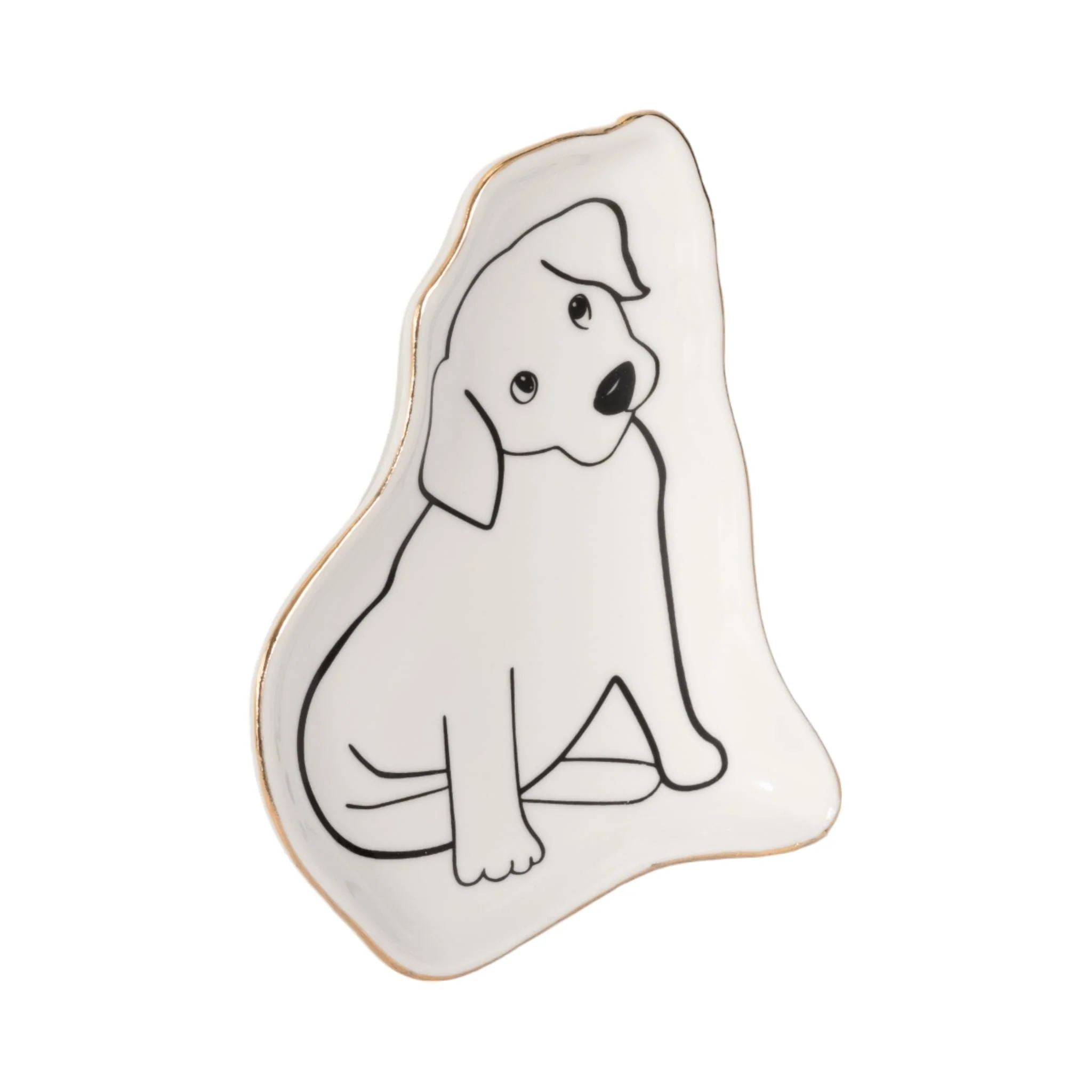 6" Lab Puppy Trinket Tray W/ Gold Detail, White/bl - Image 3