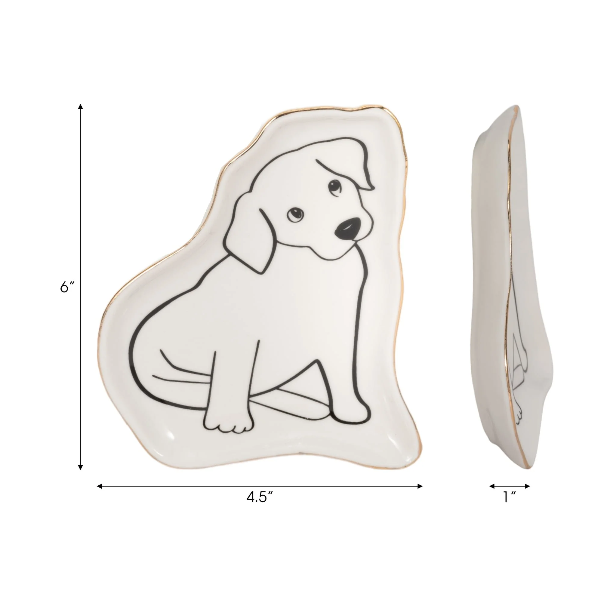 6" Lab Puppy Trinket Tray W/ Gold Detail, White/bl - Image 7
