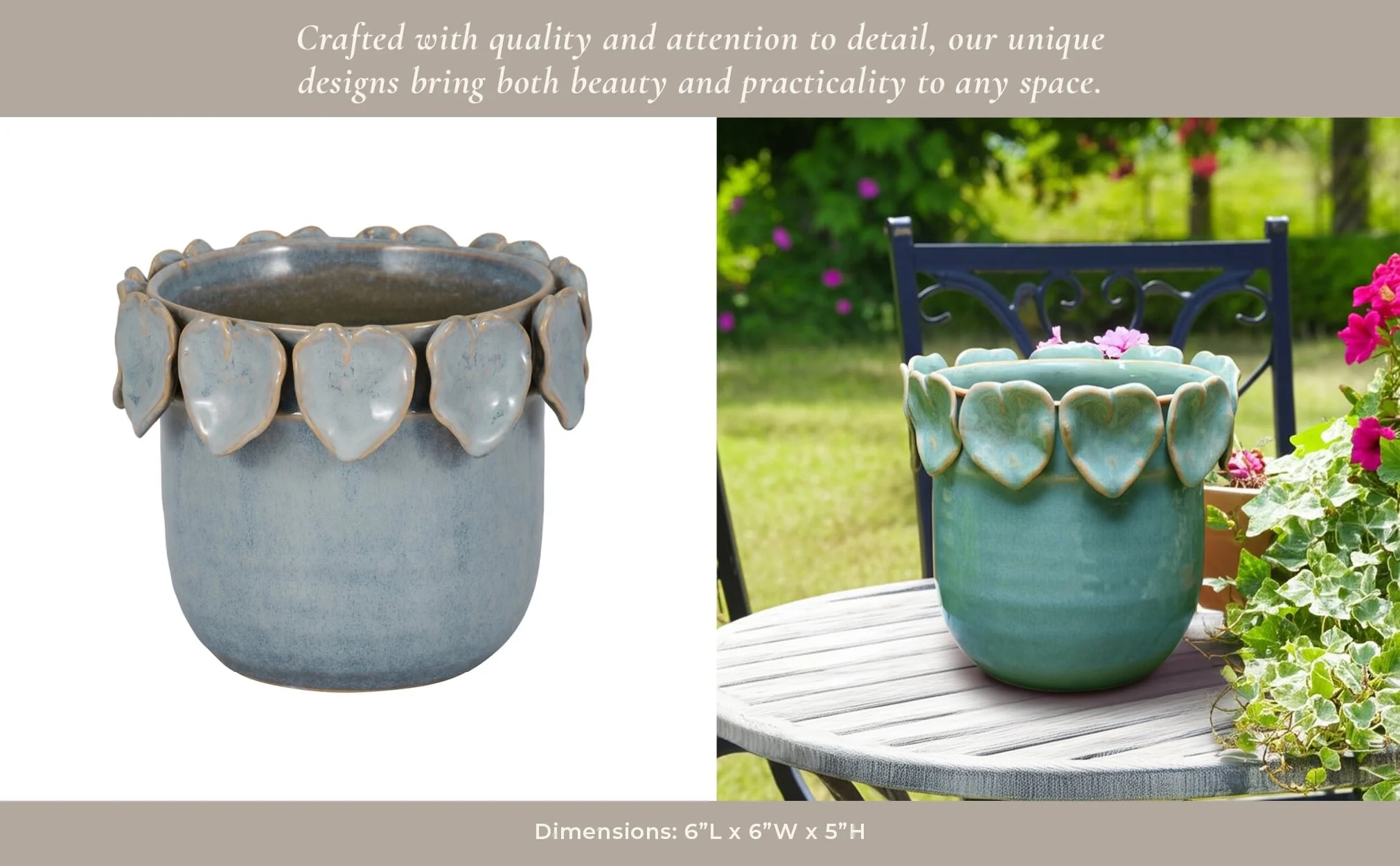 6" Leaf Applique Planter, Blue - Image 11