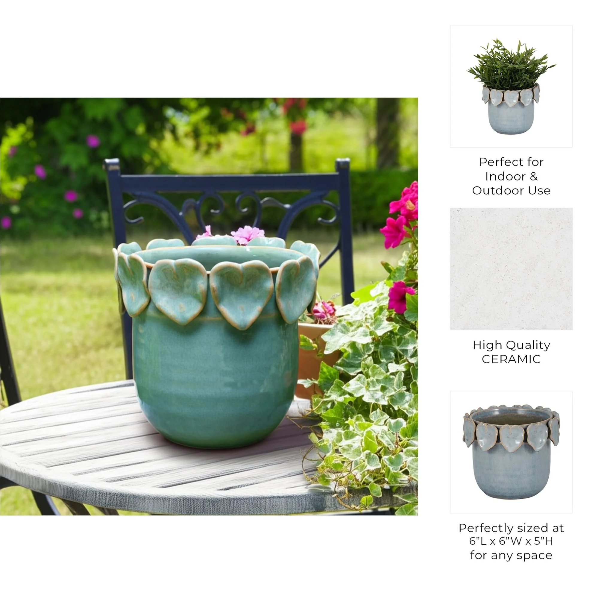 6" Leaf Applique Planter, Blue - Image 9