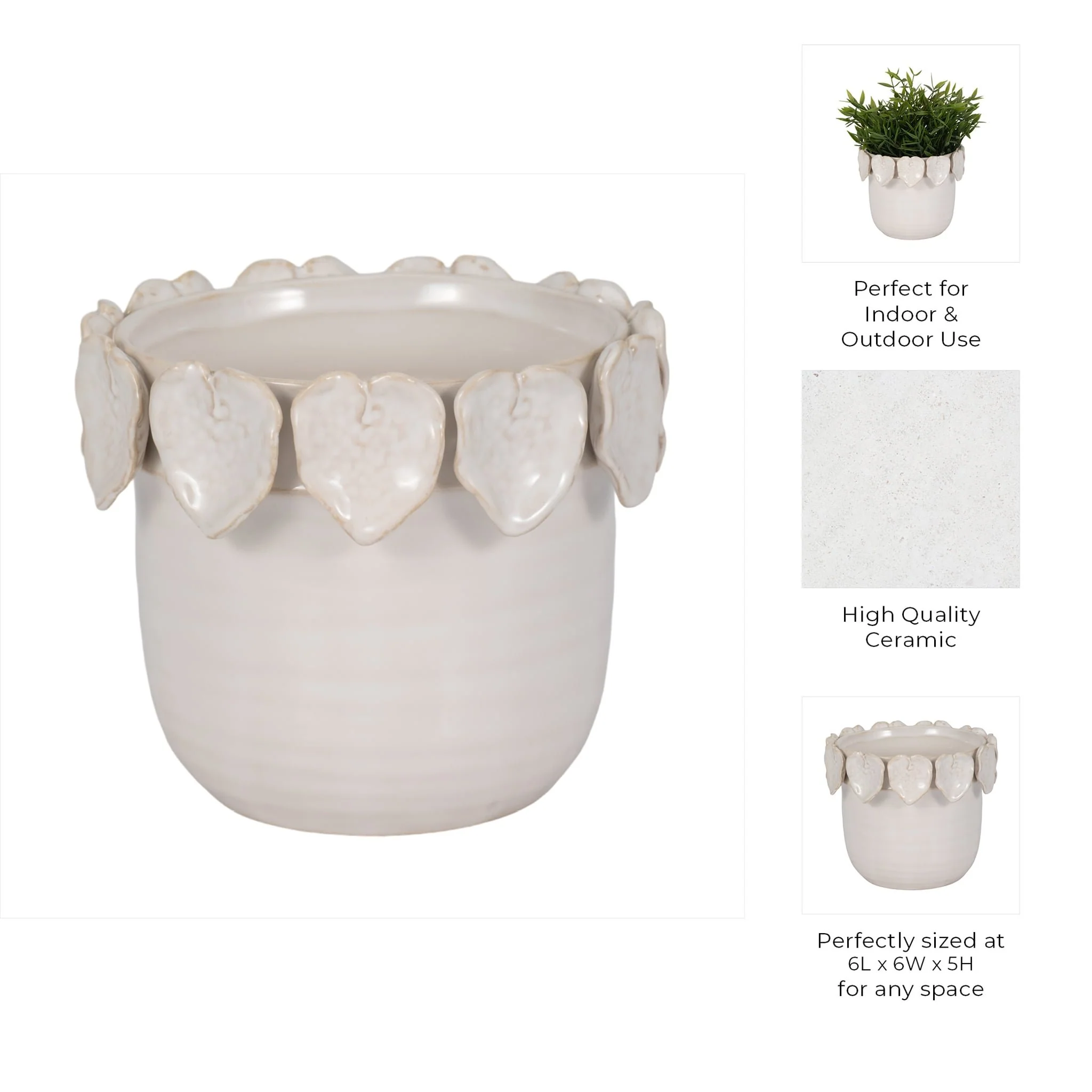 6" Leaf Applique Planter, Cream - Image 9