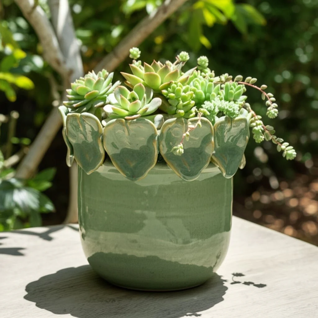 6" Leaf Applique Planter, Green - Image 11