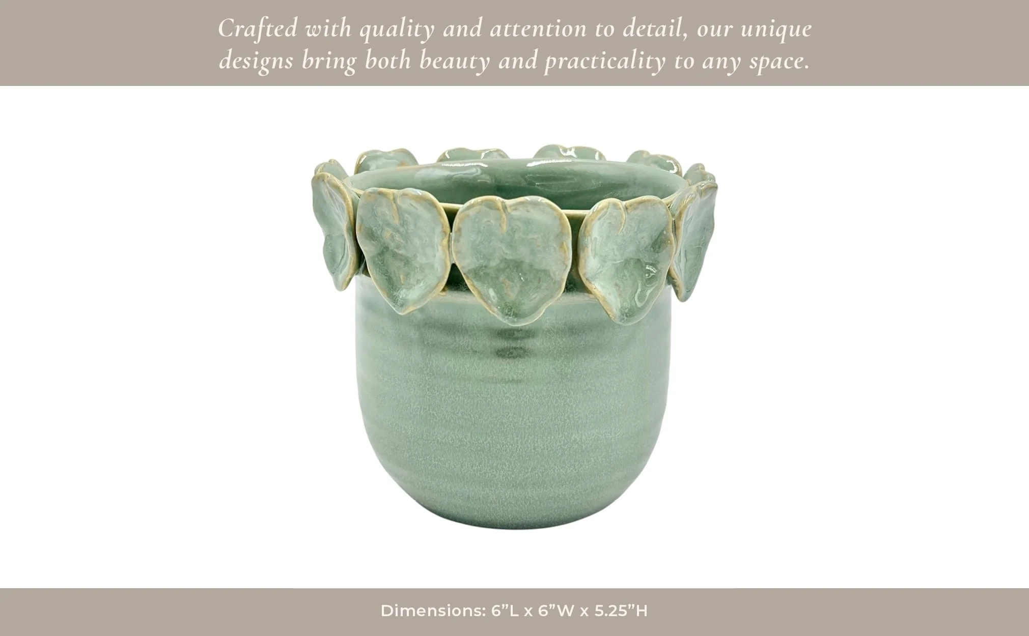 6" Leaf Applique Planter, Green - Image 12