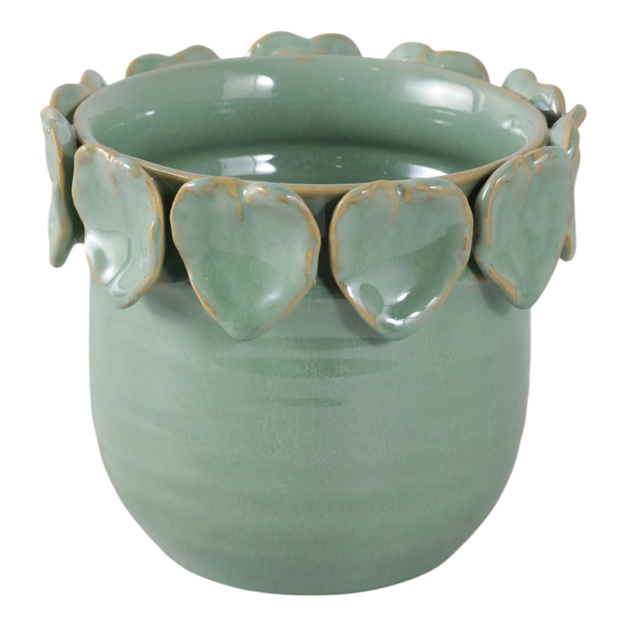 6" Leaf Applique Planter, Green - Image 3