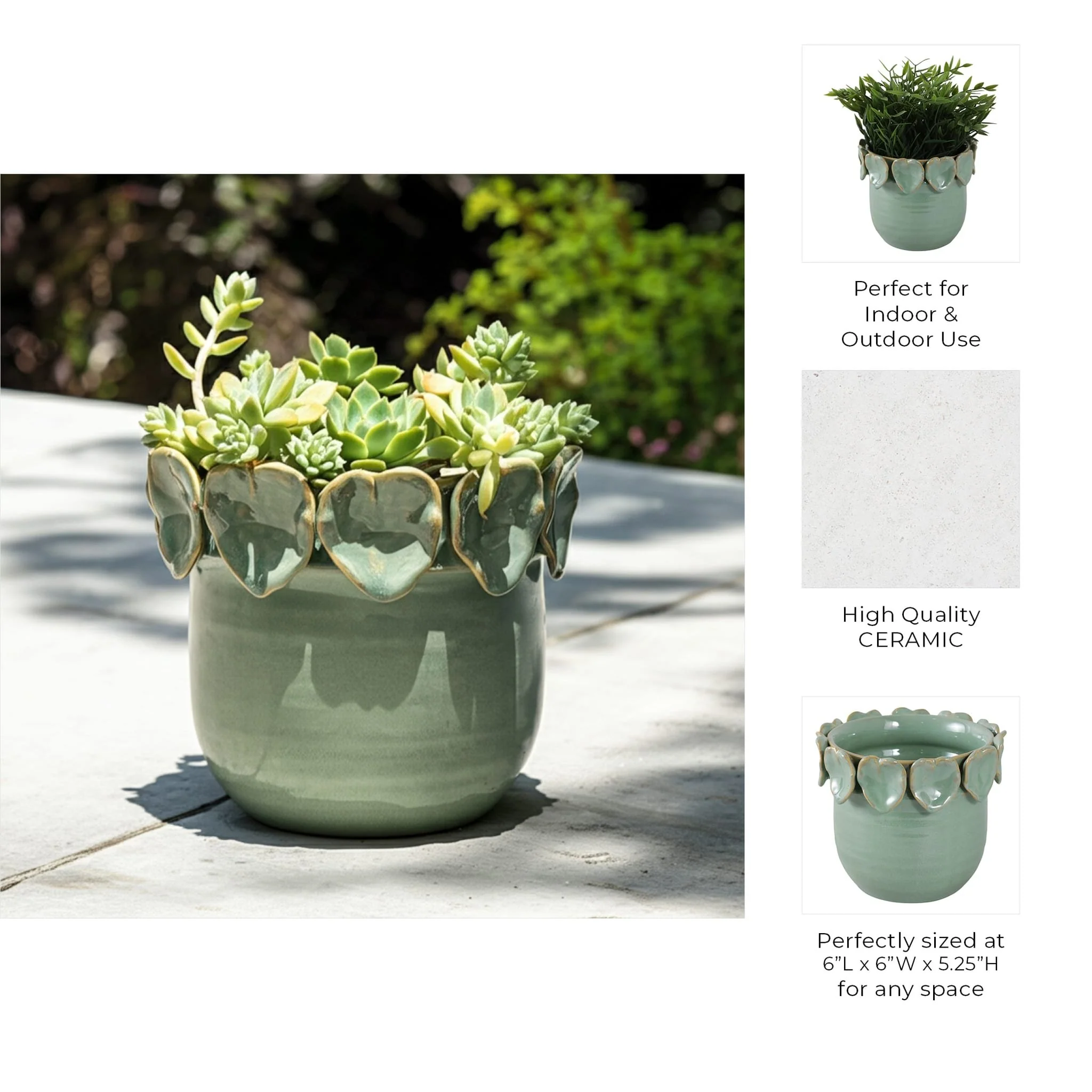 6" Leaf Applique Planter, Green - Image 9