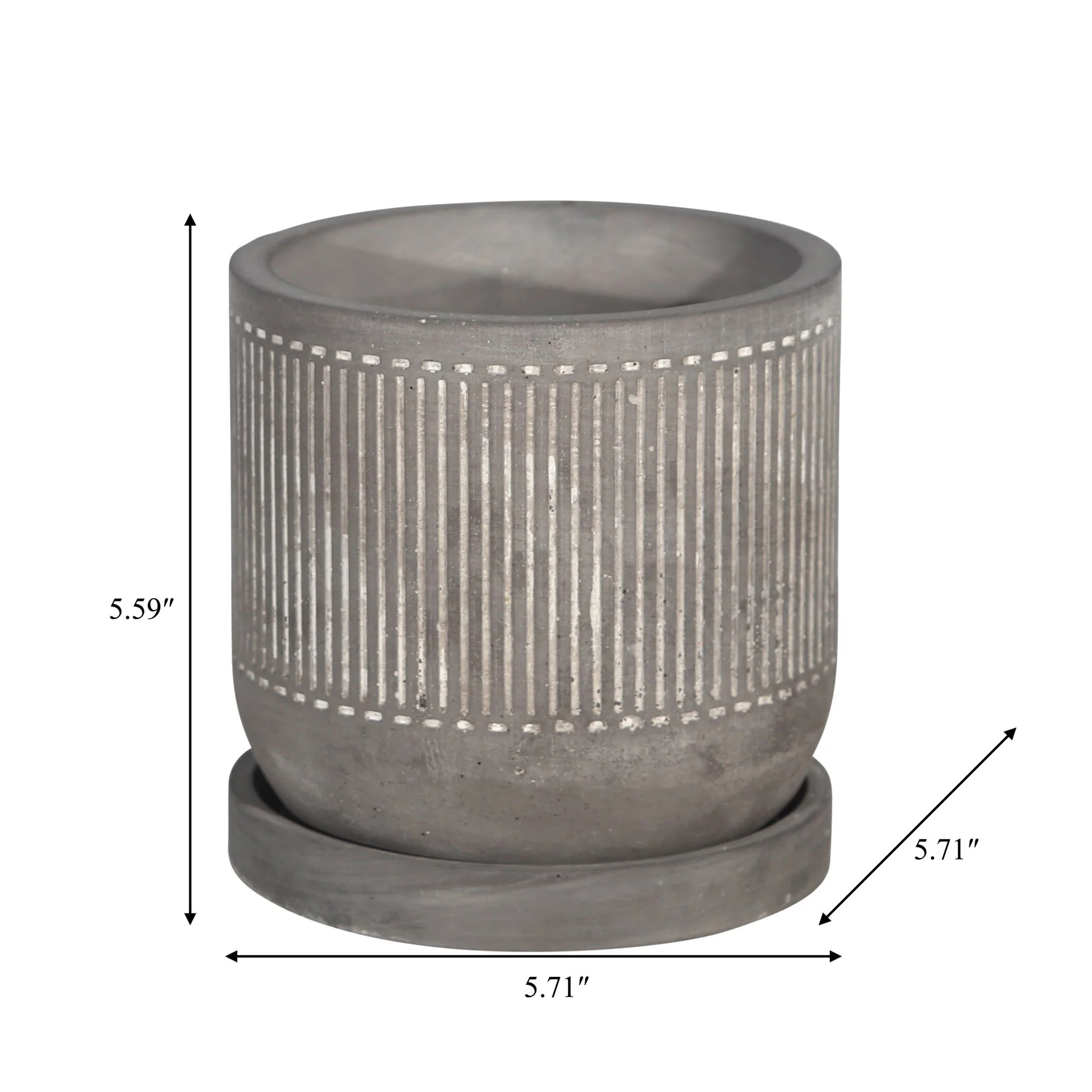 6" Line Pattern Planter W/ Saucer, Gray - Image 2