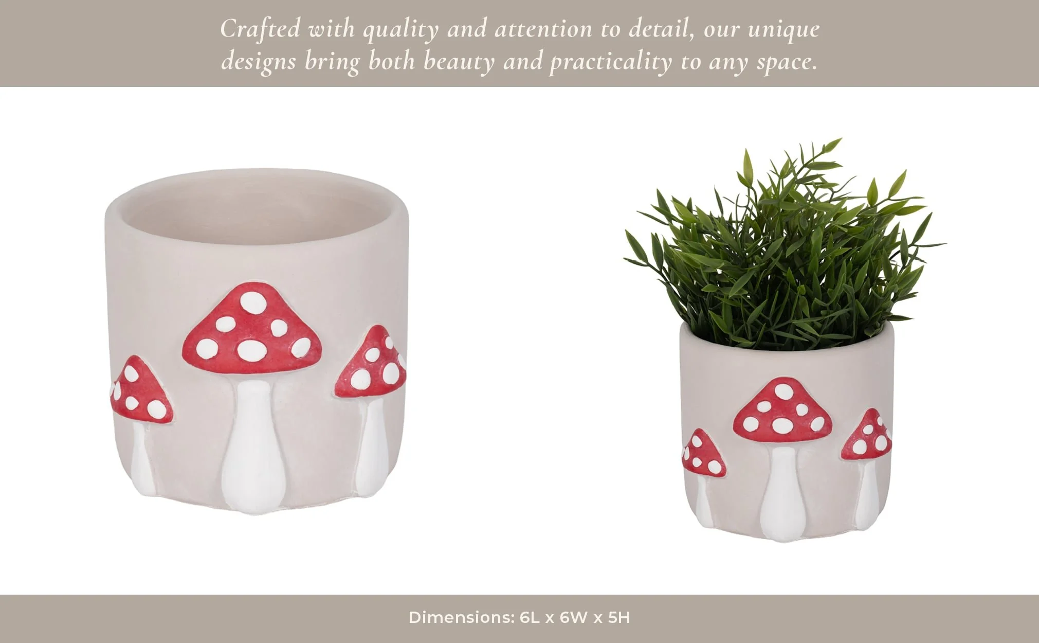 6" Magic Mushroom Applique Planter, Red/white - Image 14