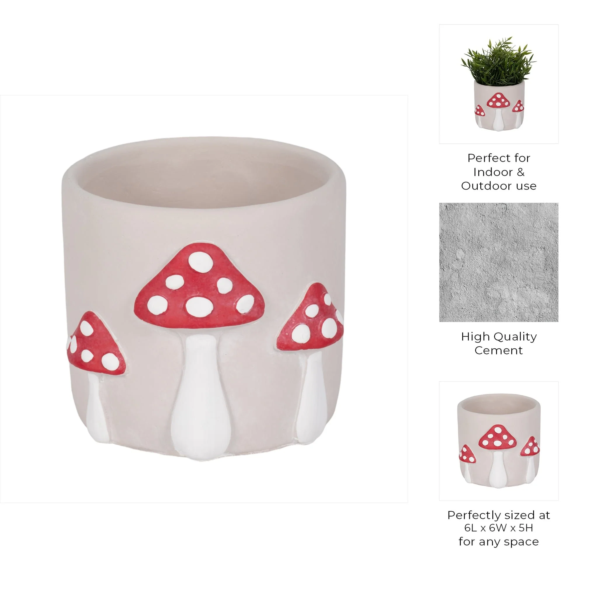 6" Magic Mushroom Applique Planter, Red/white - Image 9