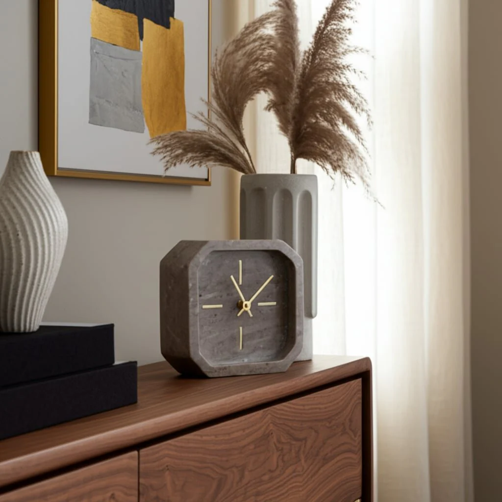 6" Marble Octagon Clock, Bwn/gld - Image 11
