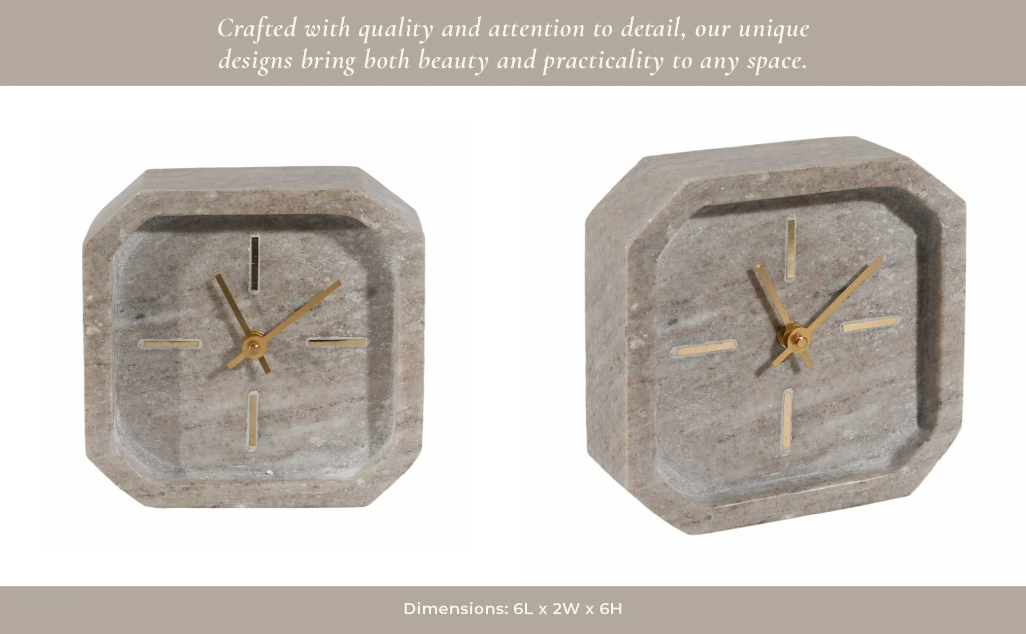 6" Marble Octagon Clock, Bwn/gld - Image 14