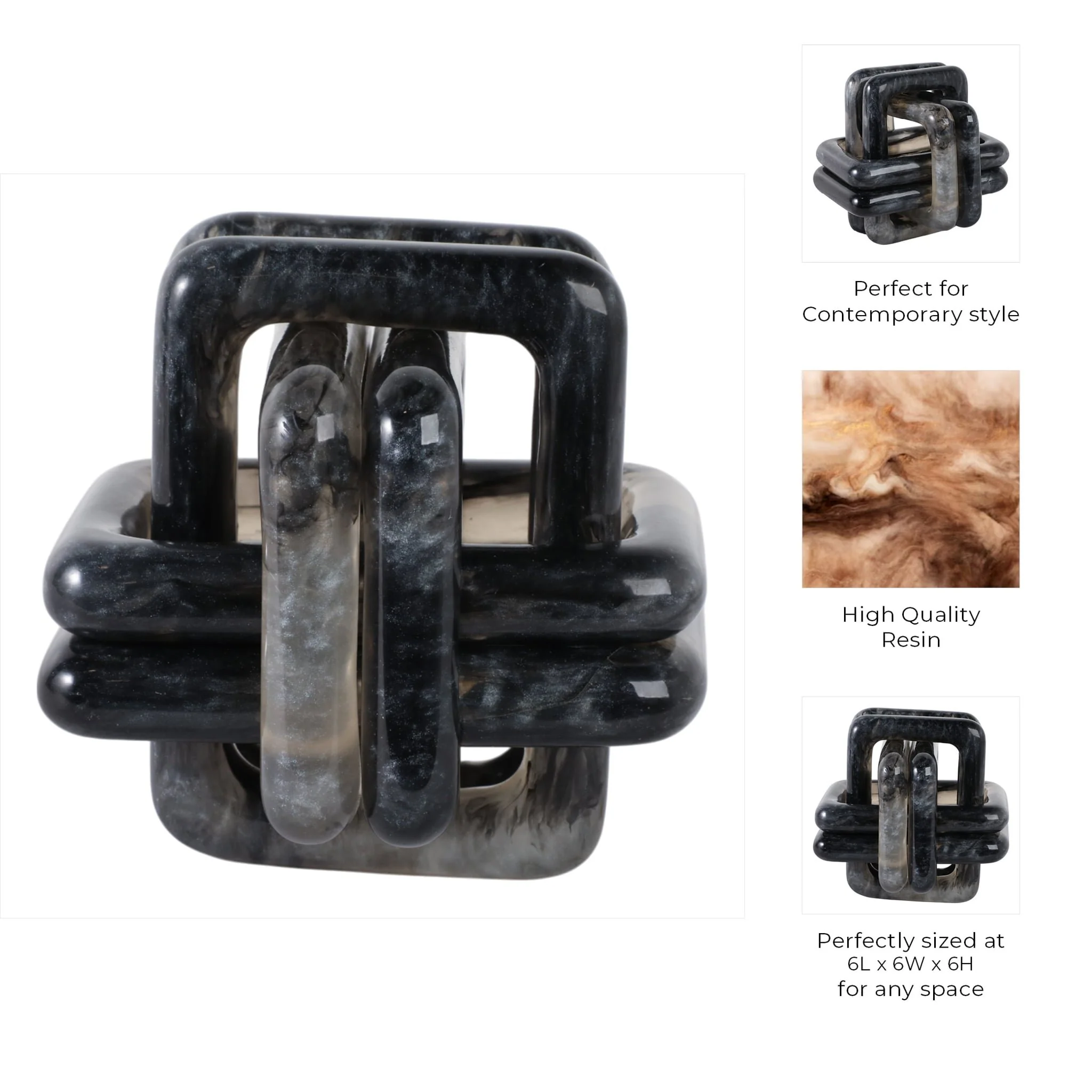6" Marbled Resin Knot, Black - Image 3