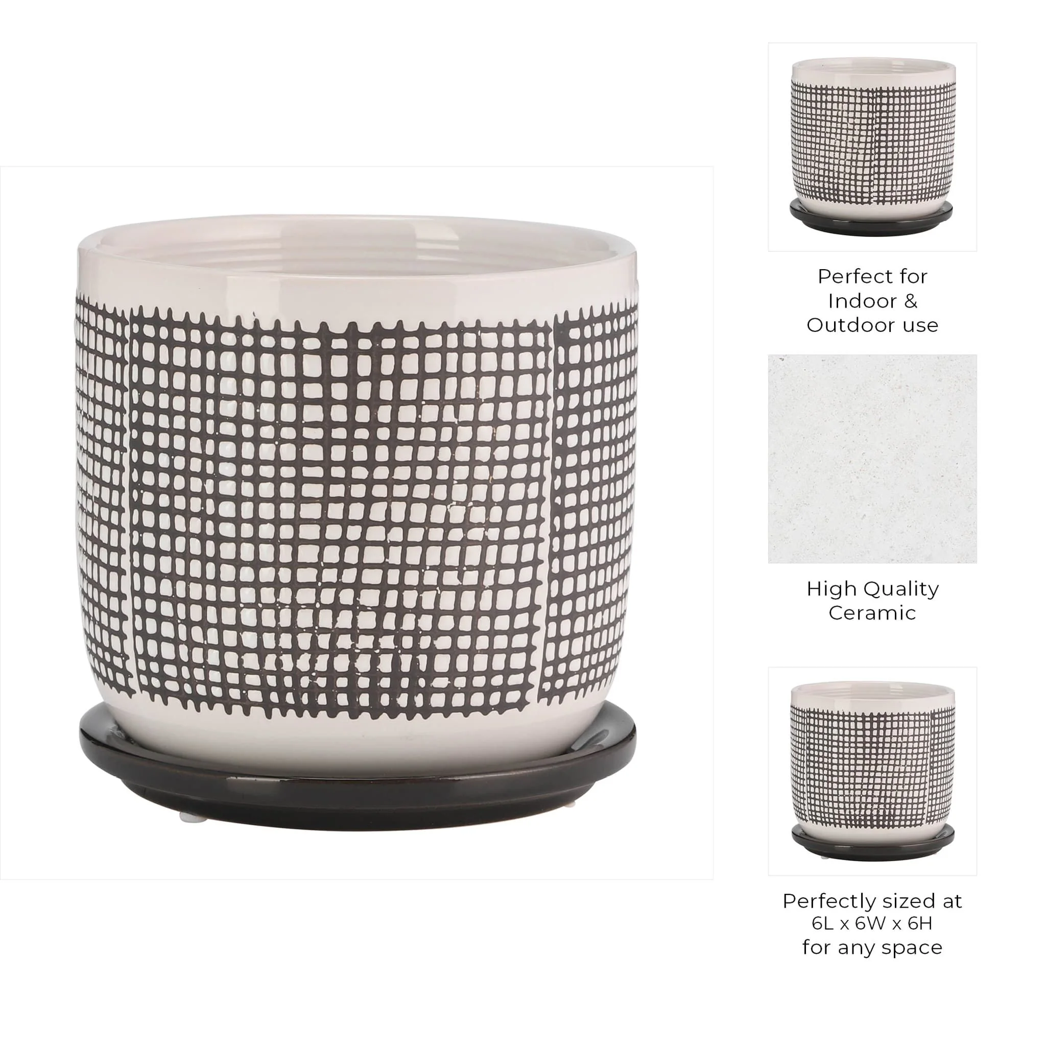 6" Mesh Design Planter W/ Saucer, Gray - Image 5