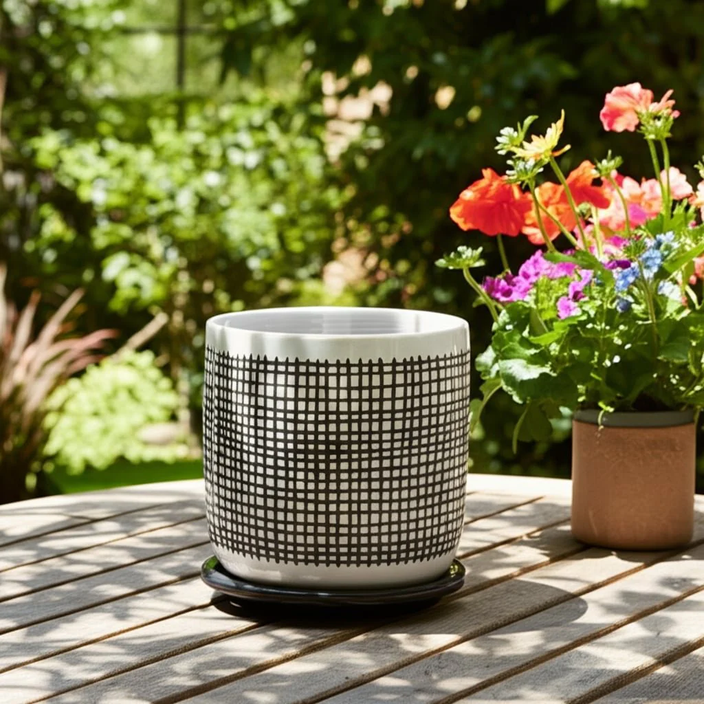 6" Mesh Design Planter W/ Saucer, Gray - Image 9