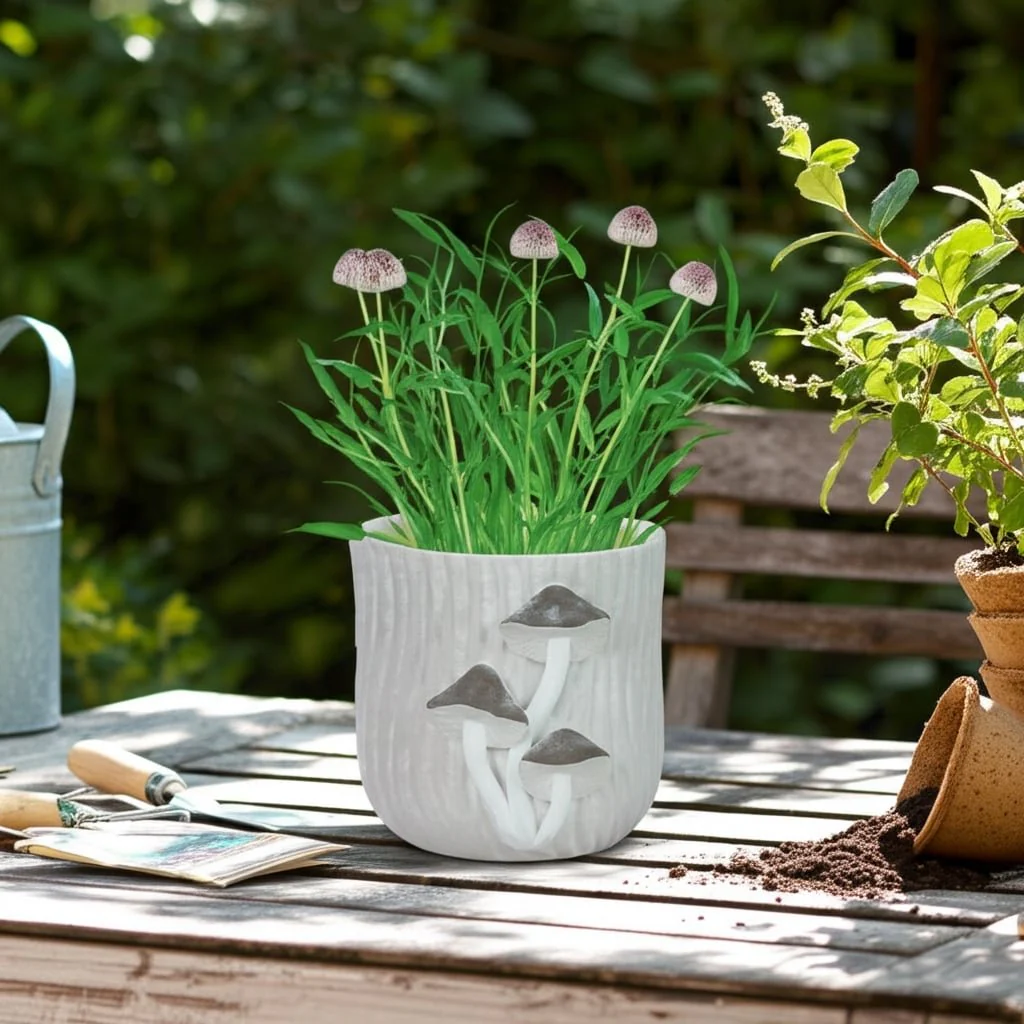 6" Mushroom Applique Planter, Grey - Image 12