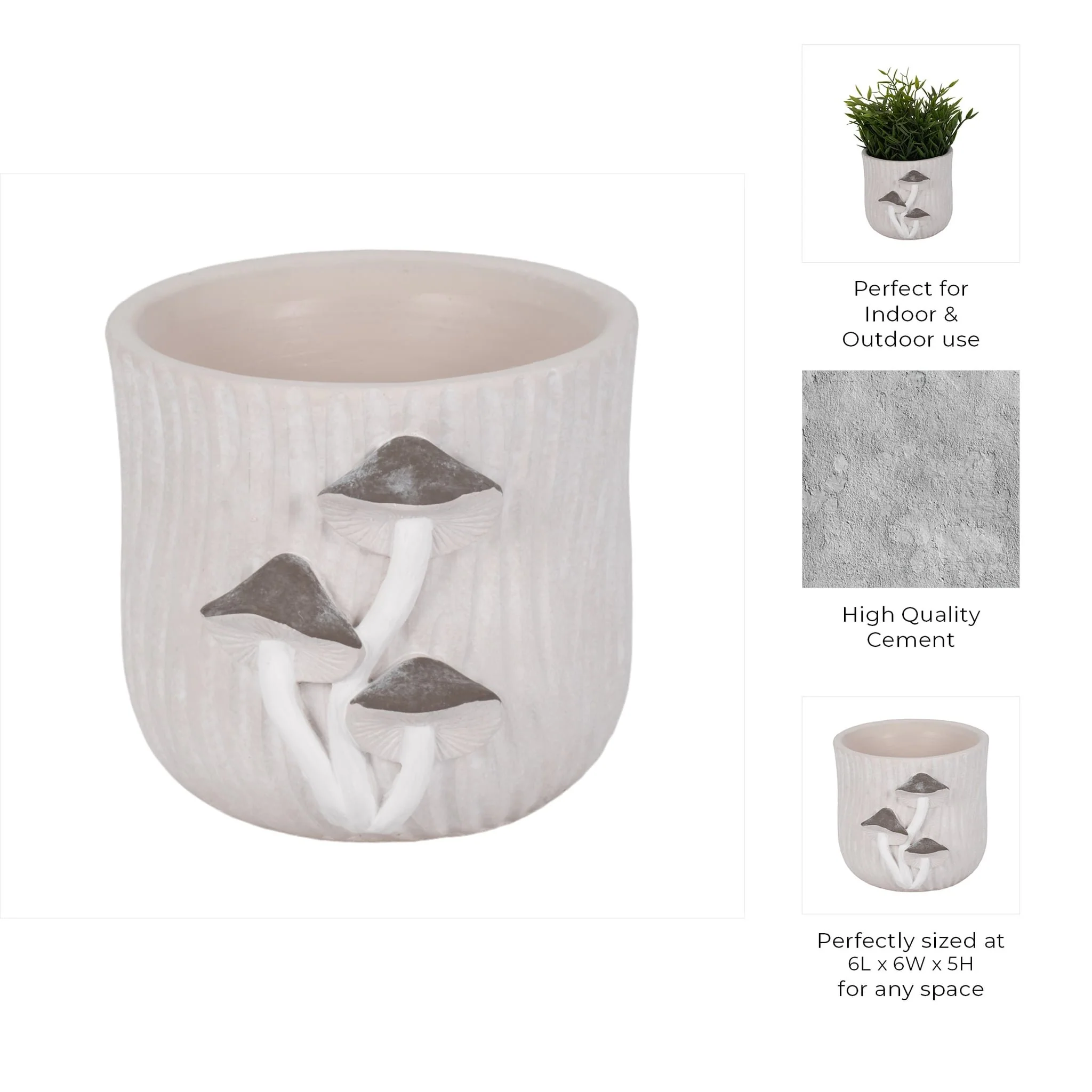 6" Mushroom Applique Planter, Grey - Image 9