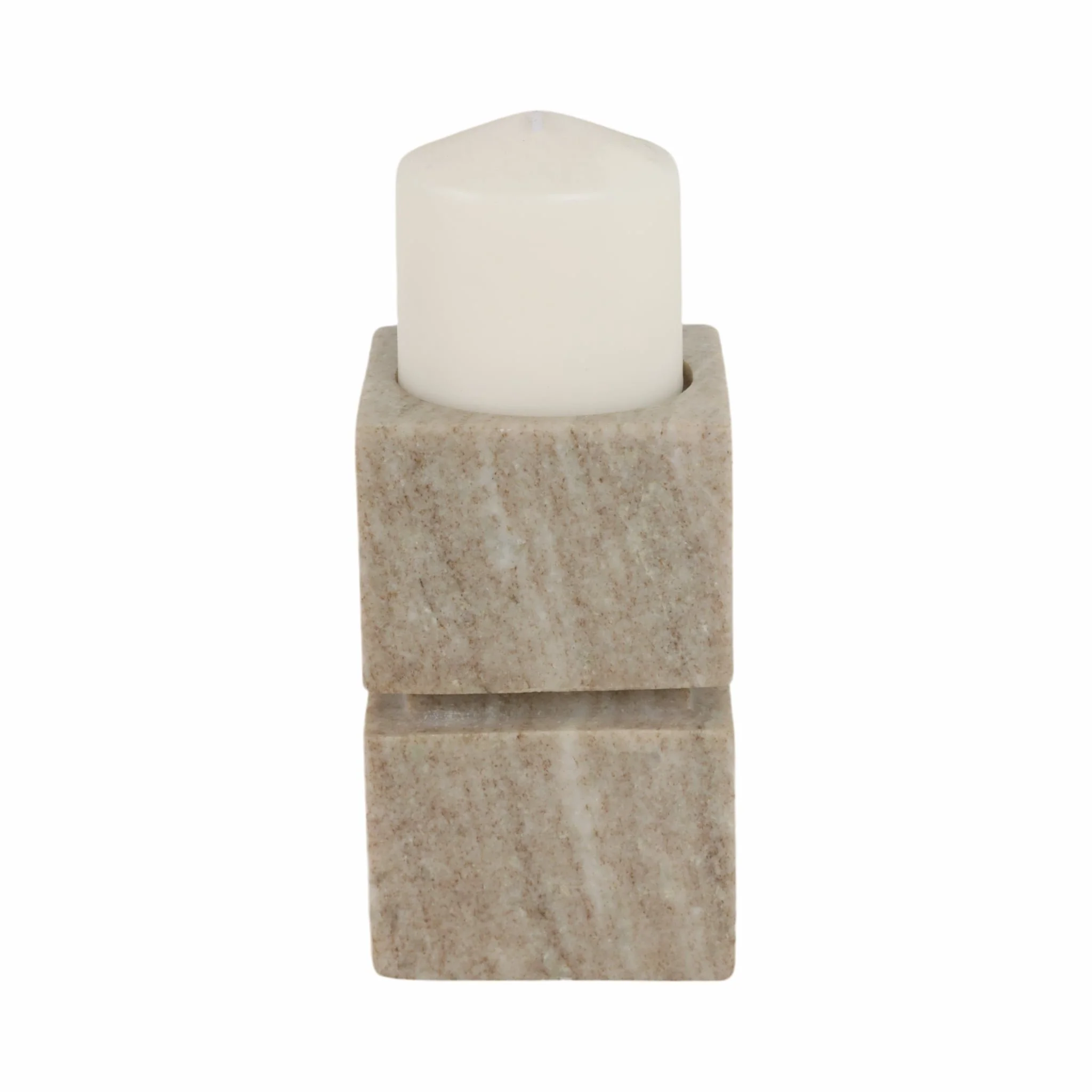 6" Onyx Marble Stacked Cubes Pillar Candleholder, - Image 2