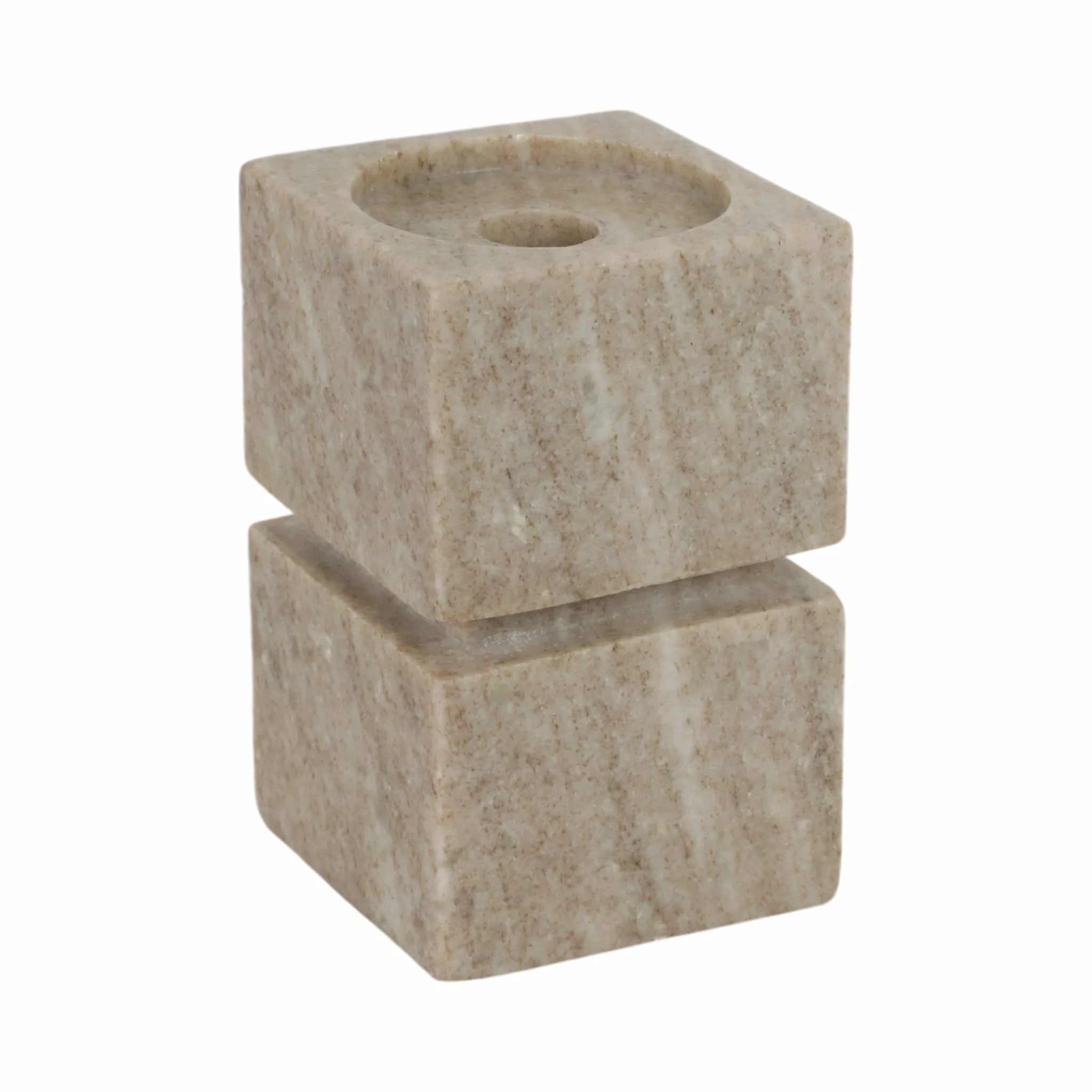 6" Onyx Marble Stacked Cubes Pillar Candleholder, - Image 3