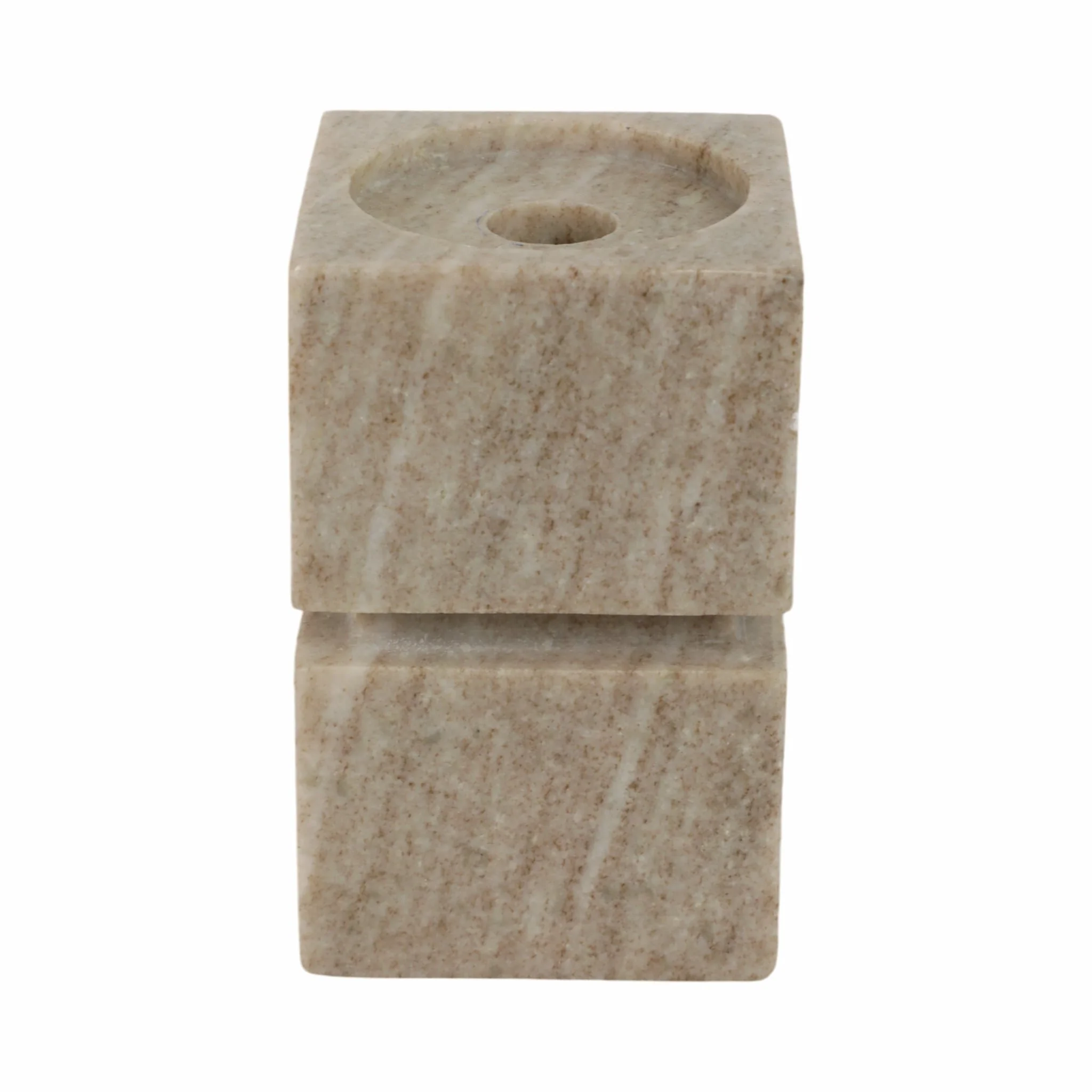 6" Onyx Marble Stacked Cubes Pillar Candleholder, - Image 5