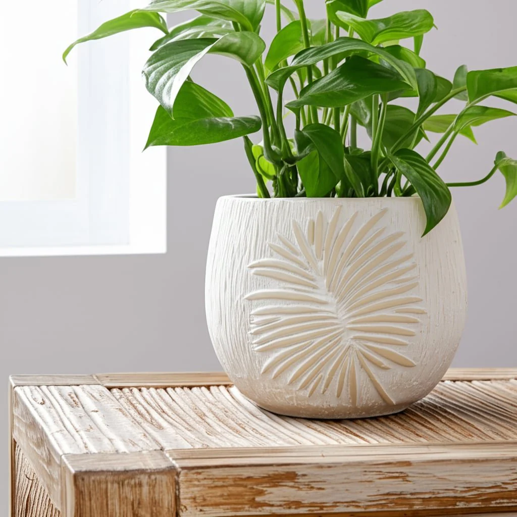 6" Pampas On Rounded Planter, Ivory - Image 12