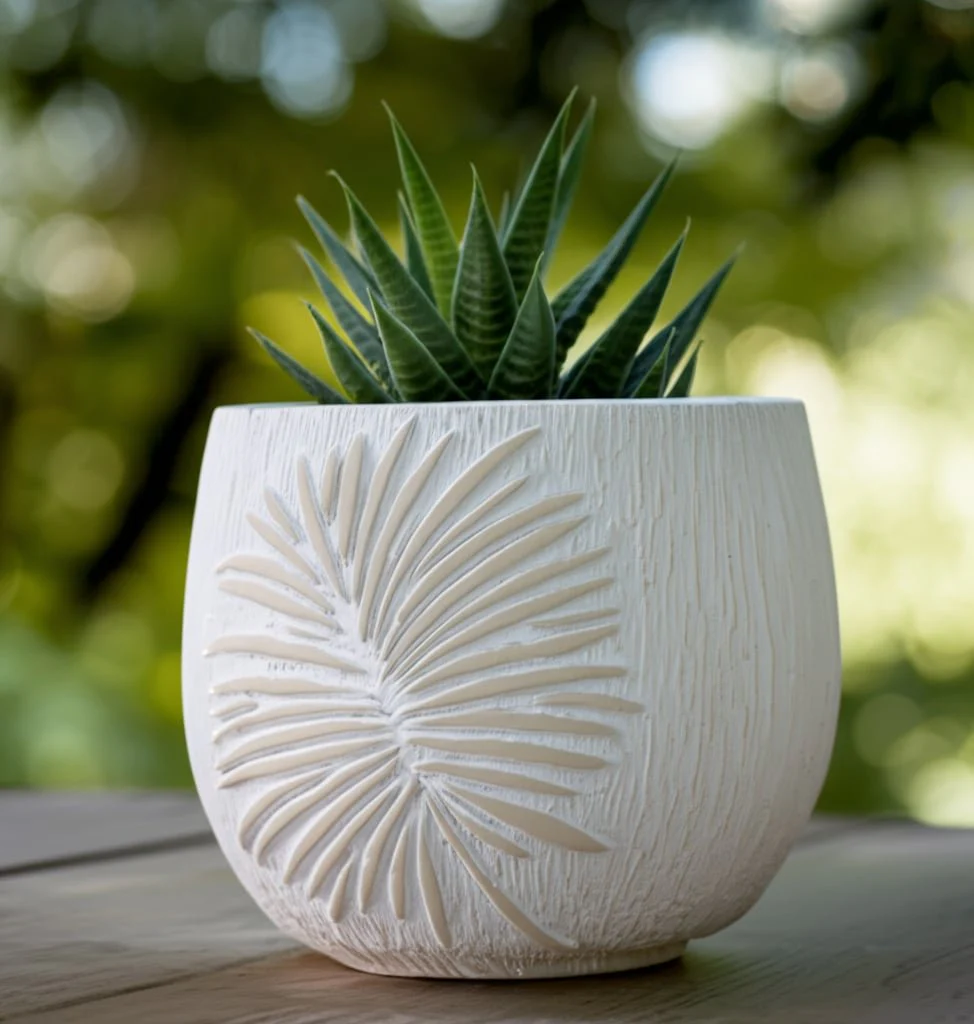 6" Pampas On Rounded Planter, Ivory - Image 13