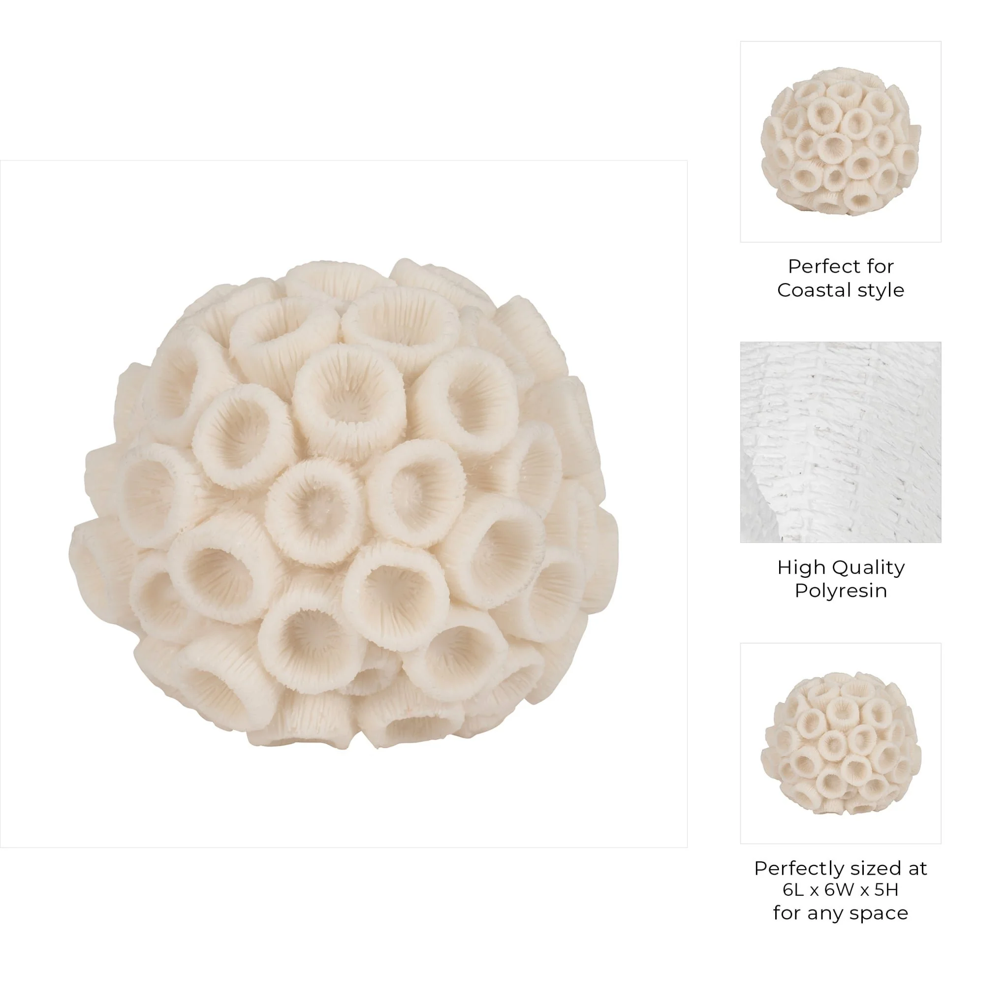 6" Round Coral Orb, Ivory - Image 2