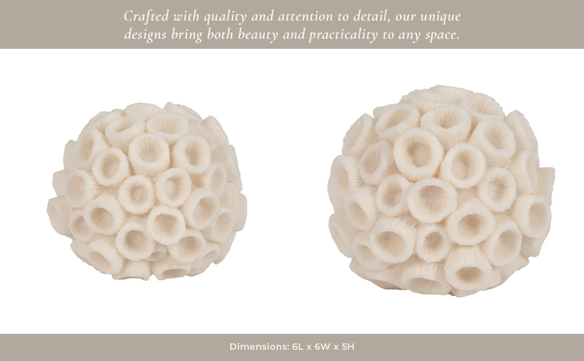 6" Round Coral Orb, Ivory - Image 3