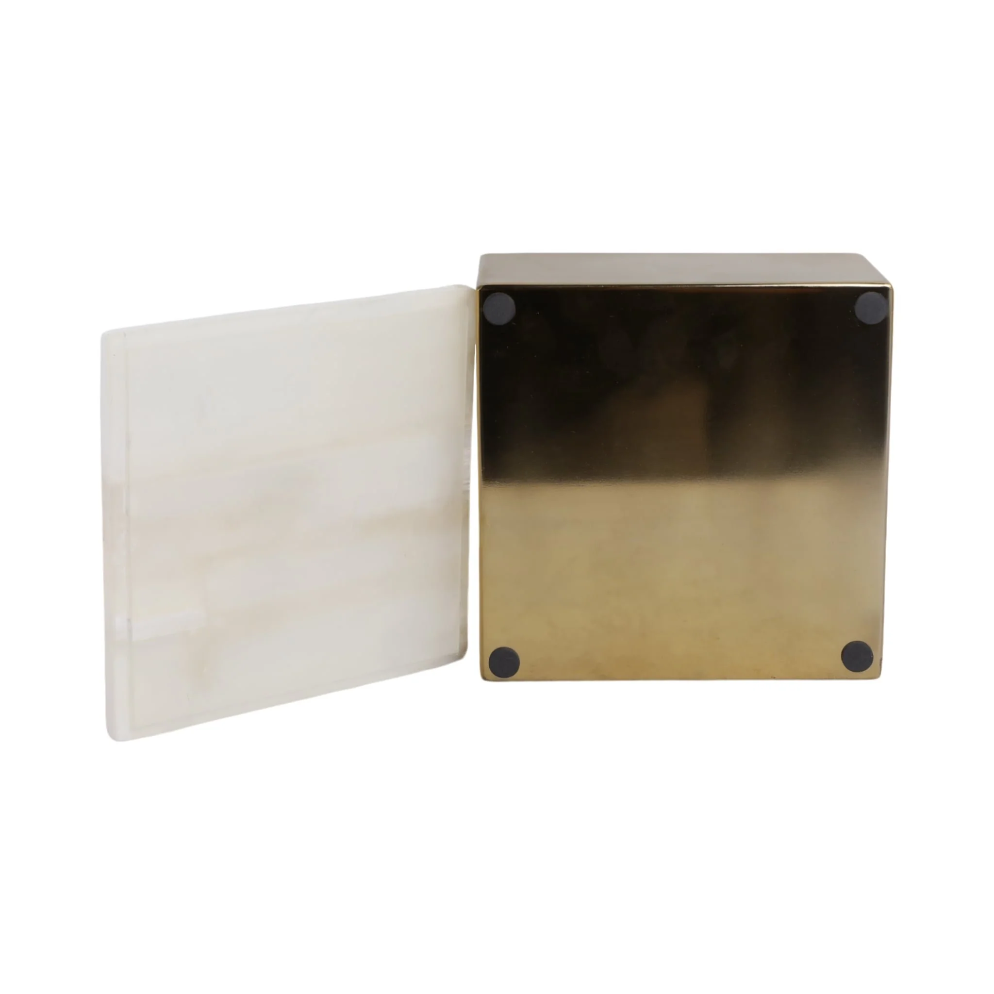 6" Square Selenite Top Box, White/gold - Image 4