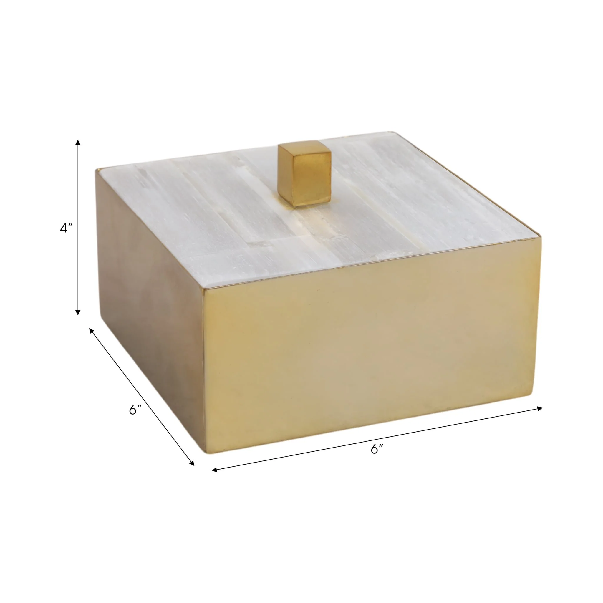 6" Square Selenite Top Box, White/gold - Image 5
