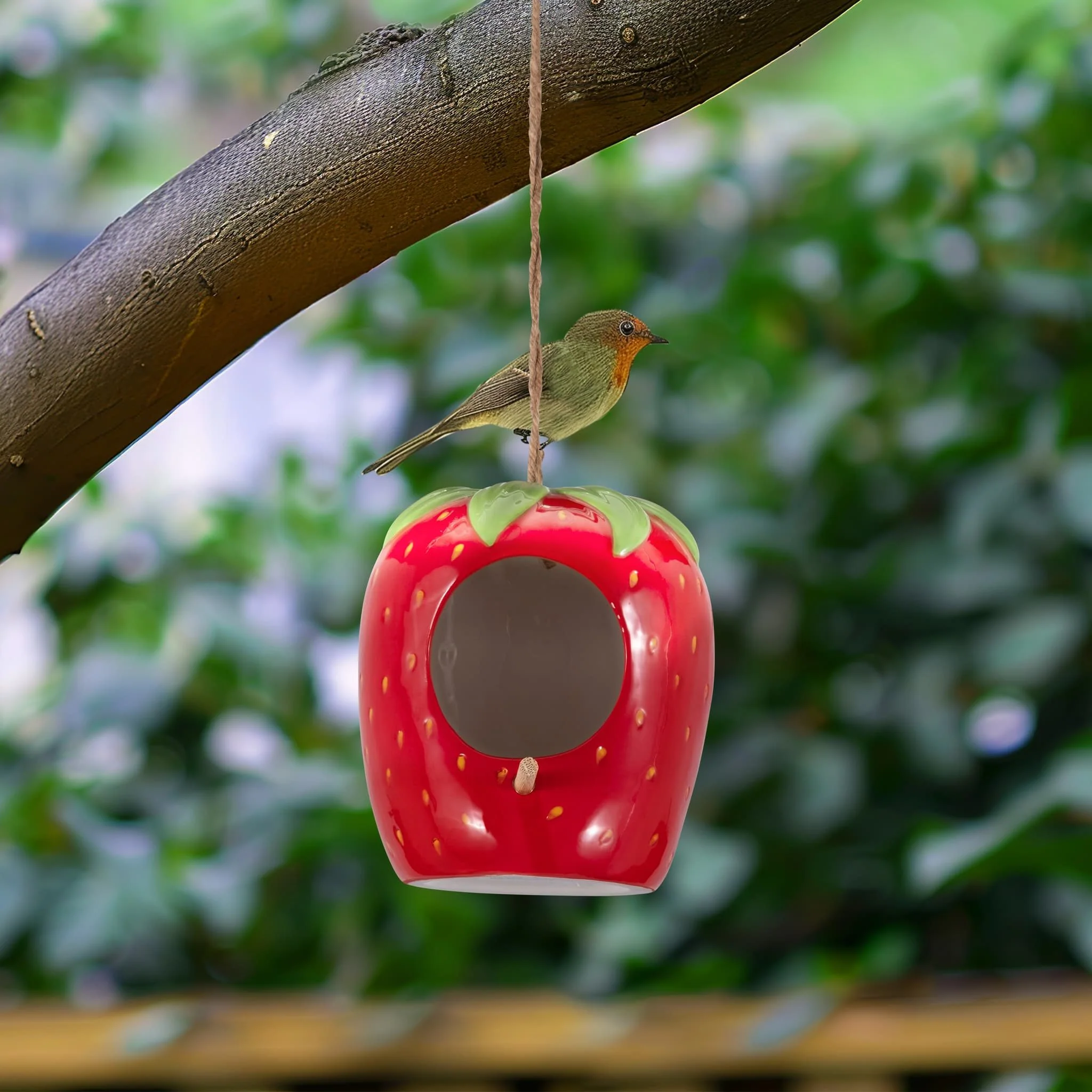 6" Strawberry Bird House/feeder, Red/green - Image 10