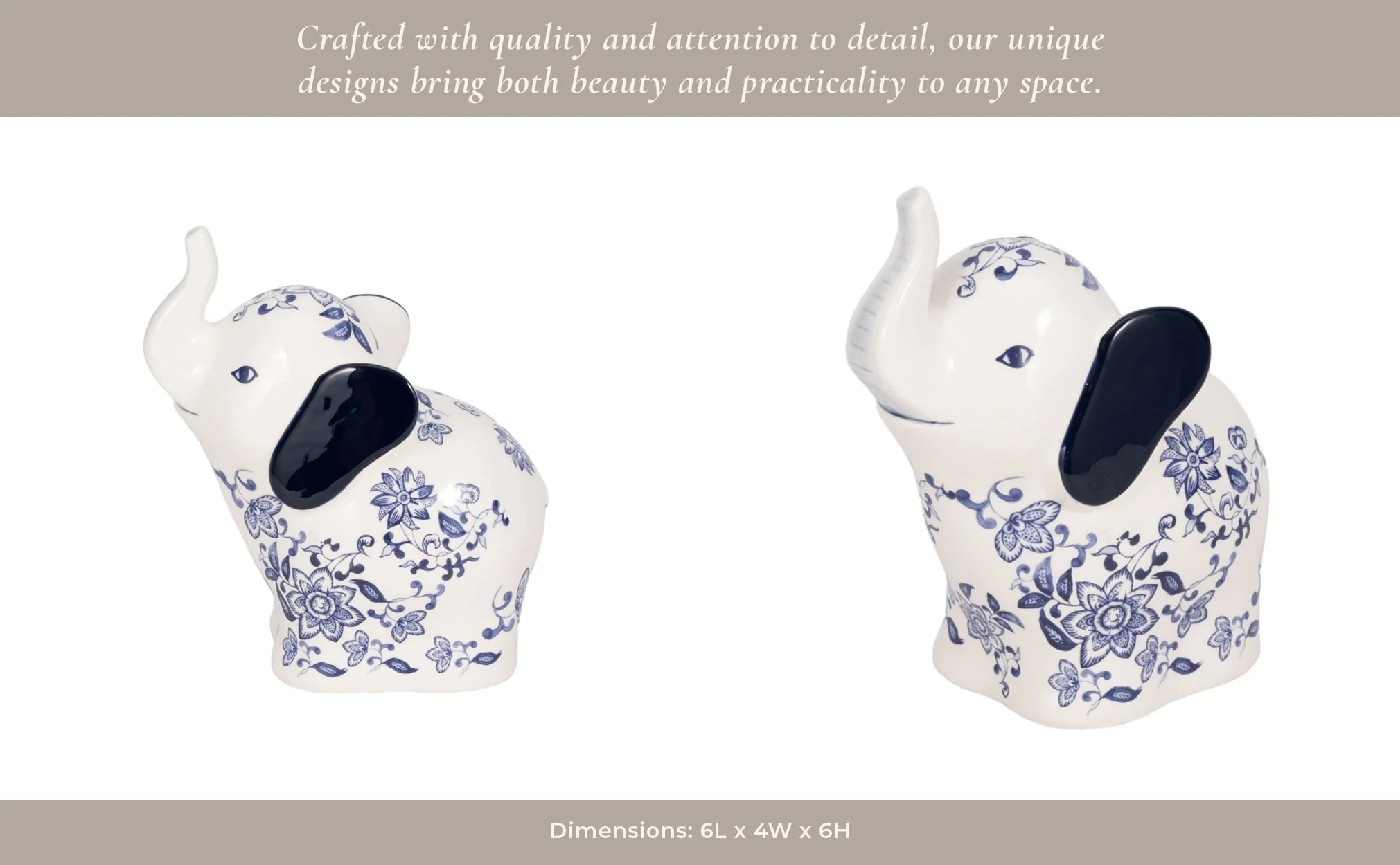 6" Trunk Up Chinoiserie Elephant, Blue/white - Image 14