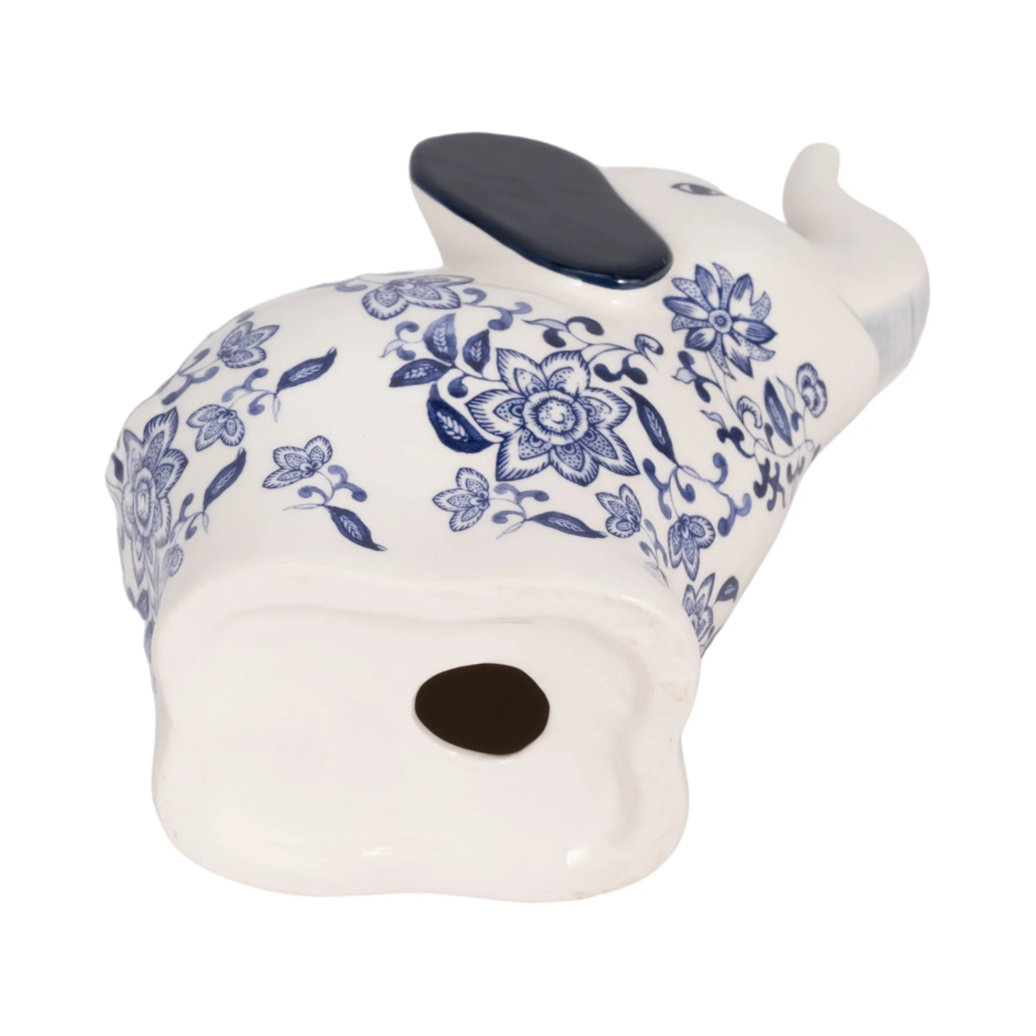 6" Trunk Up Chinoiserie Elephant, Blue/white - Image 7