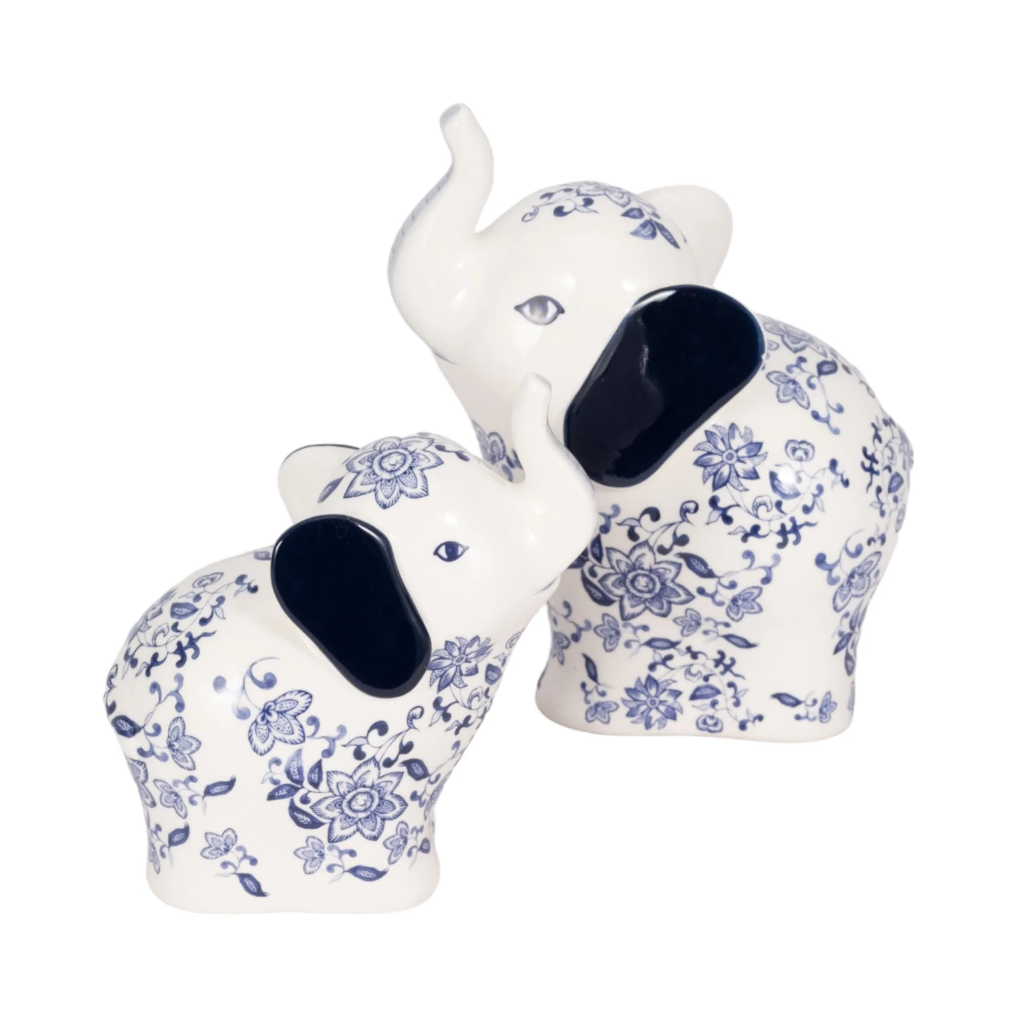 6" Trunk Up Chinoiserie Elephant, Blue/white - Image 8