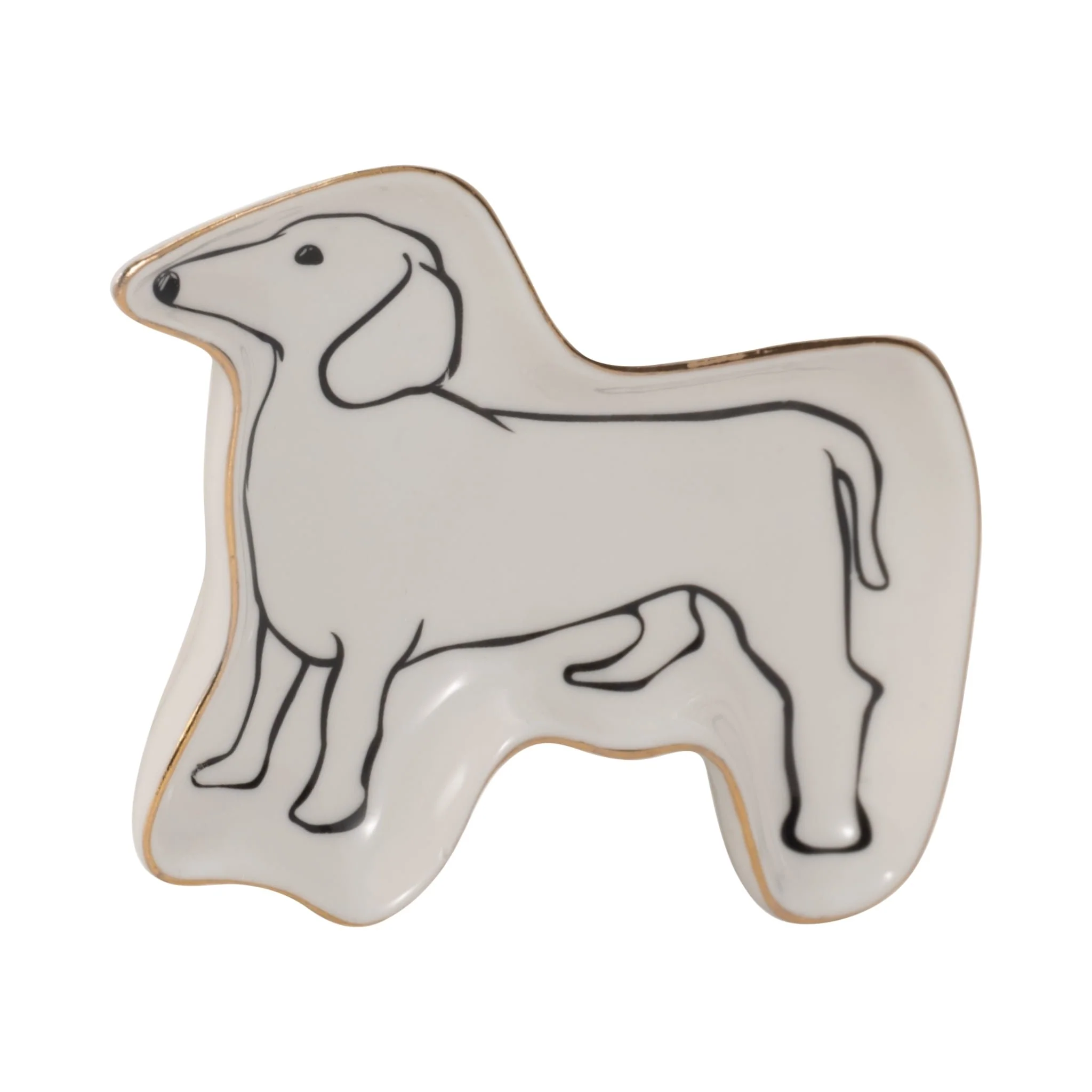 6" Wiener Dog Trinket Tray W/ Gold Detail, White/b - Image 3