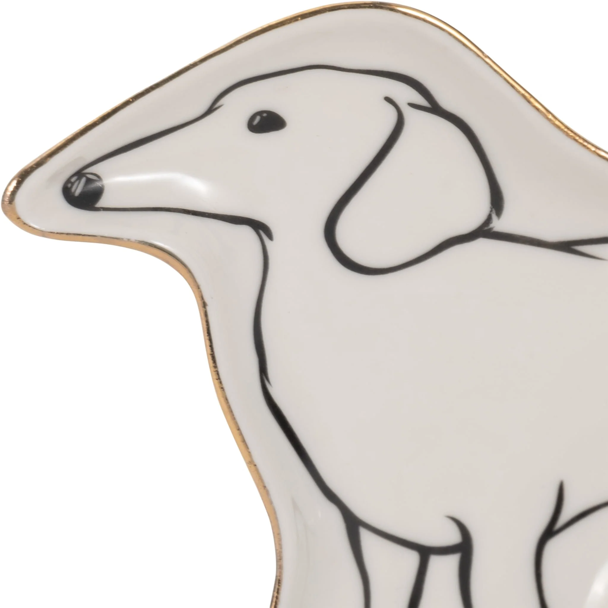 6" Wiener Dog Trinket Tray W/ Gold Detail, White/b - Image 5