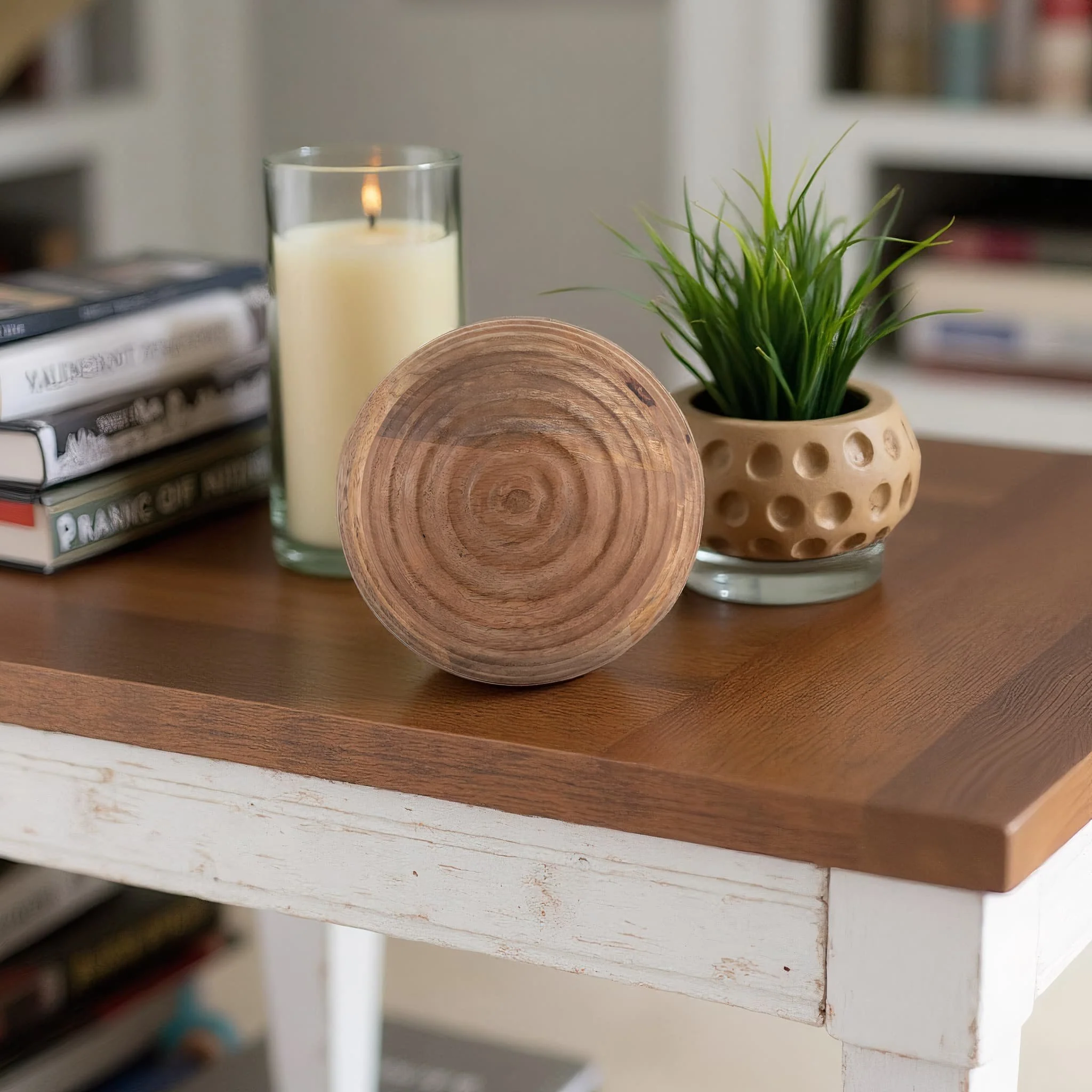 6" Wooden Orb W/ Ridges, Natural - Image 11