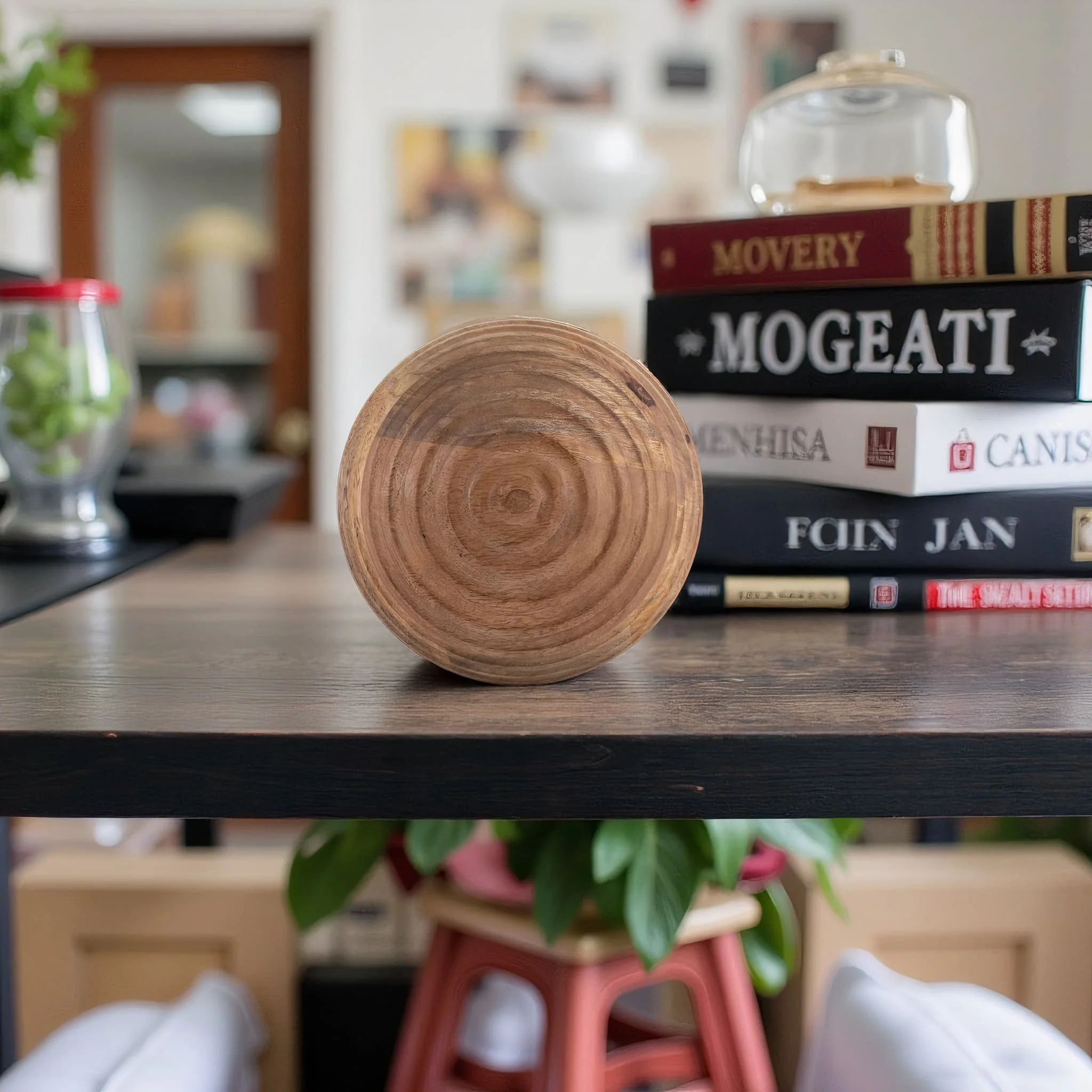 6" Wooden Orb W/ Ridges, Natural - Image 9